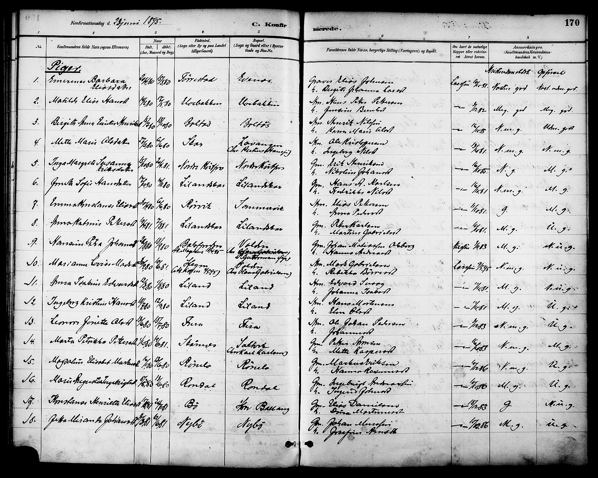 Ministerialprotokoller, klokkerbøker og fødselsregistre - Nordland, AV/SAT-A-1459/863/L0898: Parish register (official) no. 863A10, 1886-1897, p. 170