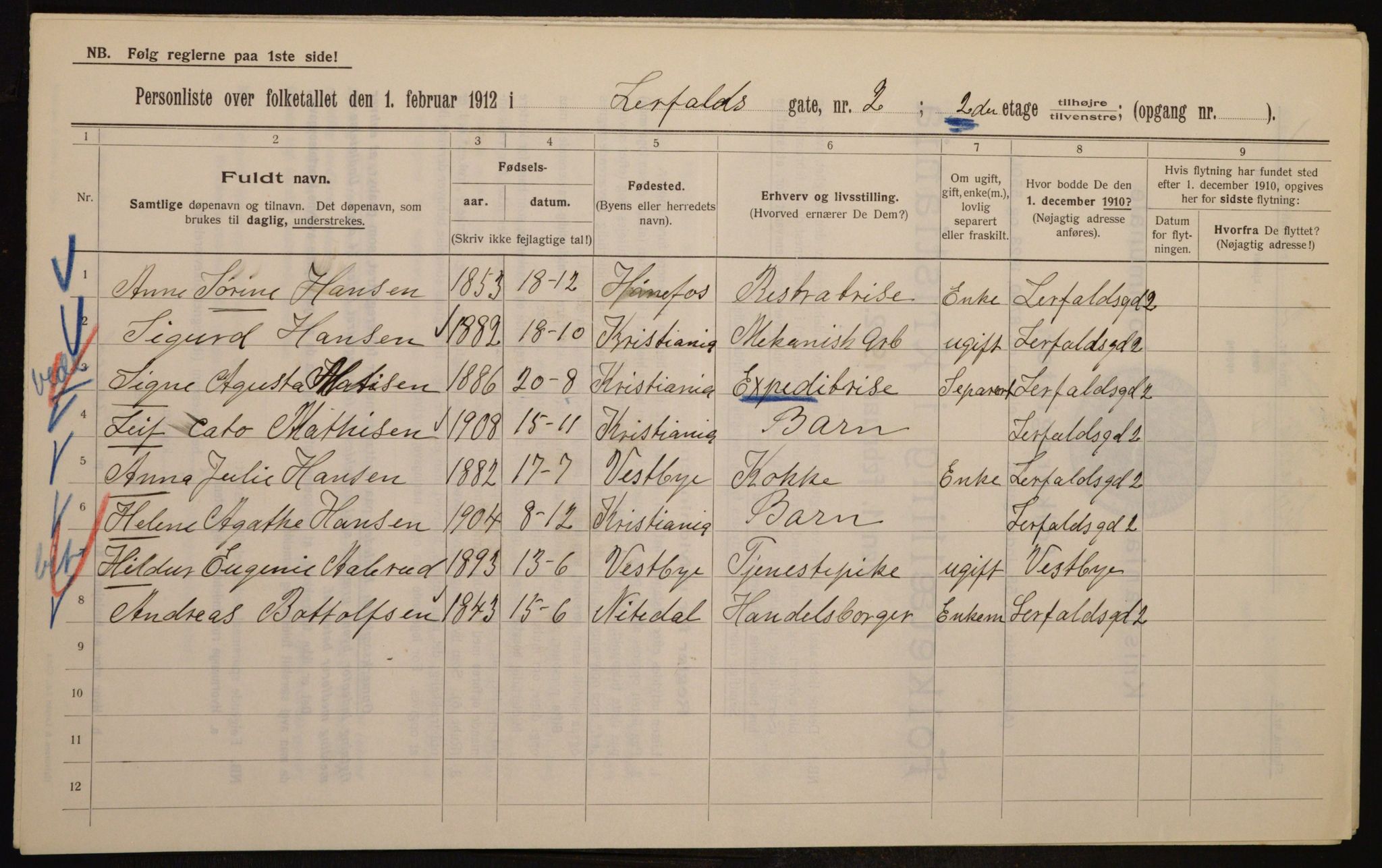 OBA, Municipal Census 1912 for Kristiania, 1912, p. 57574