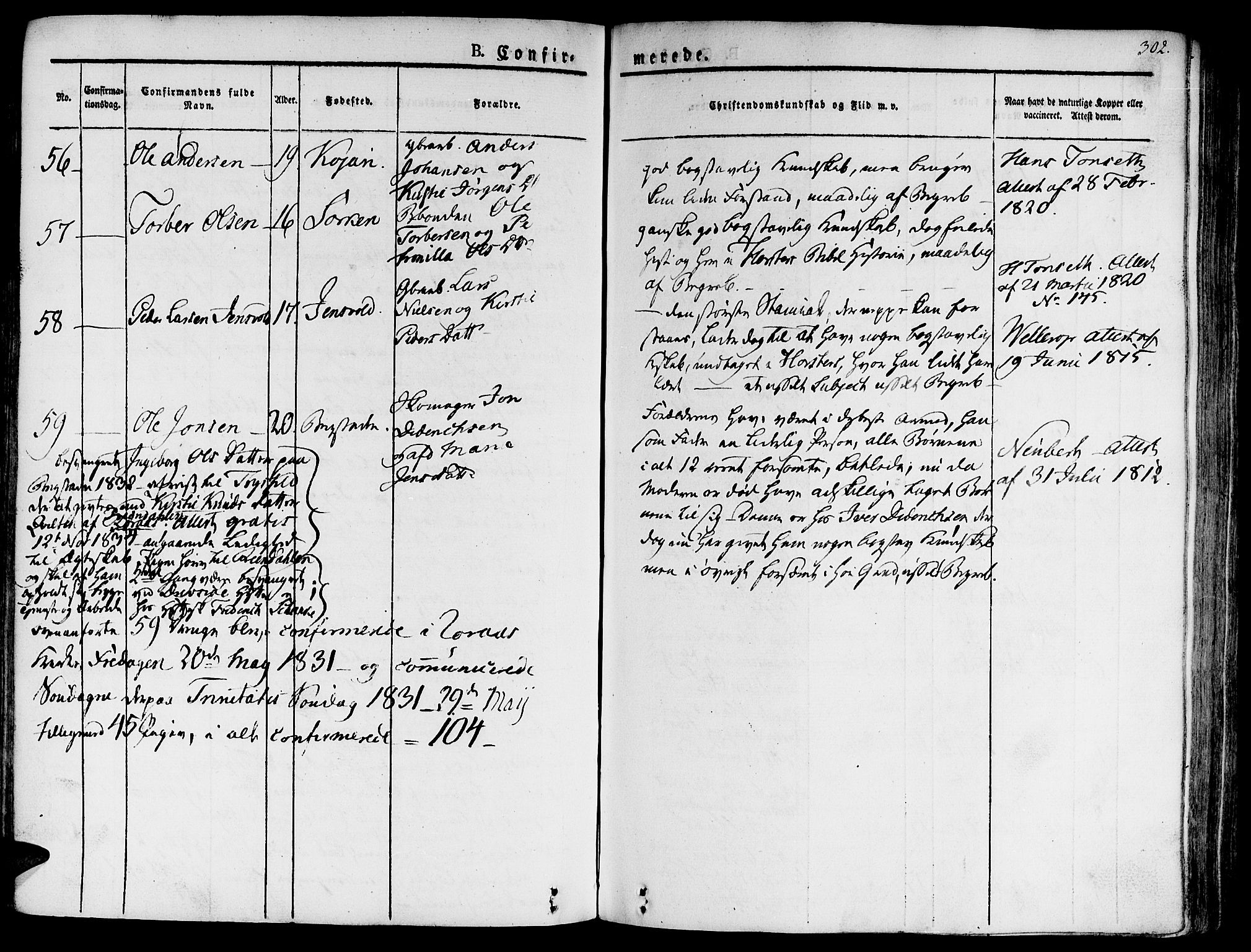 Ministerialprotokoller, klokkerbøker og fødselsregistre - Sør-Trøndelag, AV/SAT-A-1456/681/L0930: Parish register (official) no. 681A08, 1829-1844, p. 302