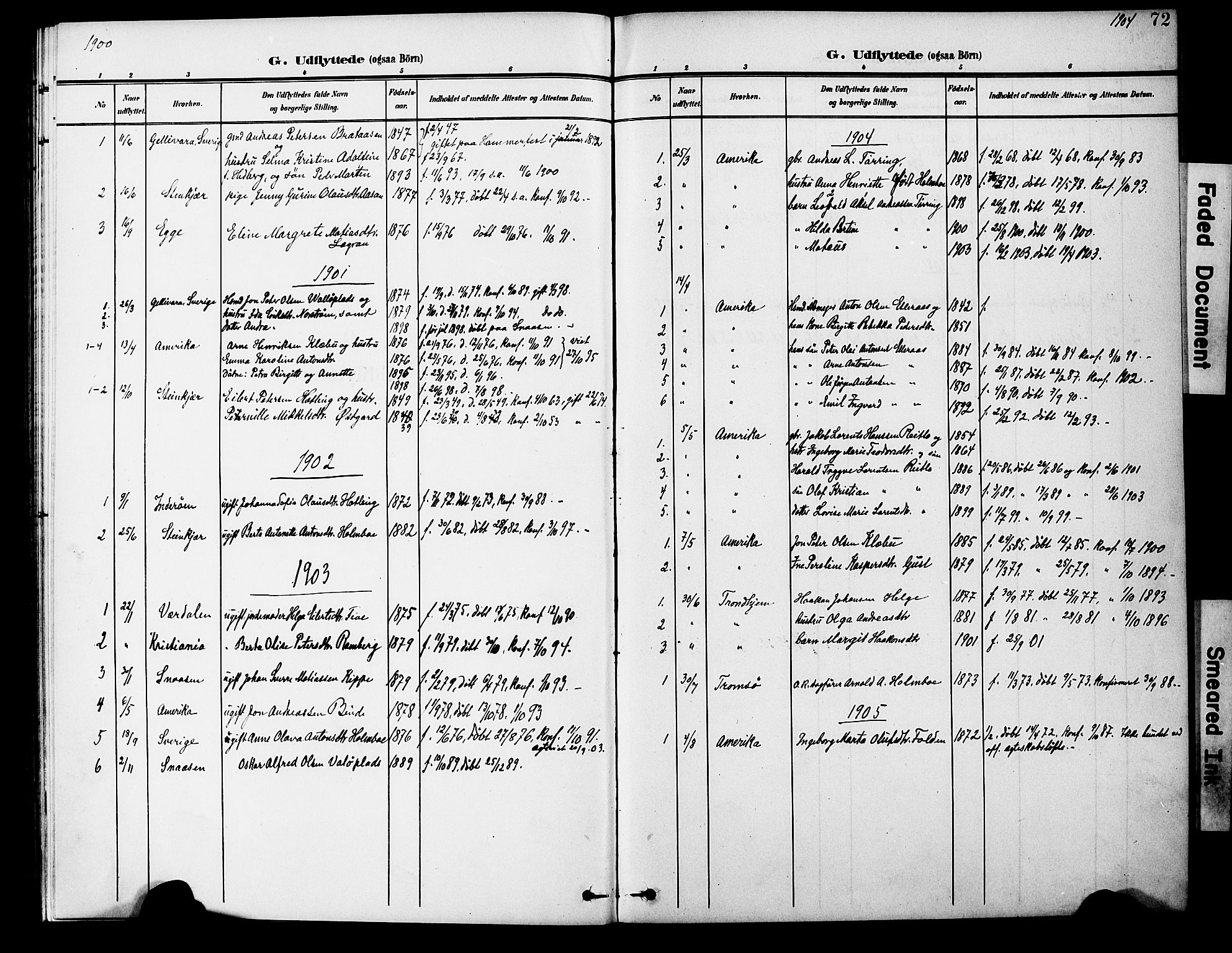 Ministerialprotokoller, klokkerbøker og fødselsregistre - Nord-Trøndelag, SAT/A-1458/746/L0452: Parish register (official) no. 746A09, 1900-1908, p. 72