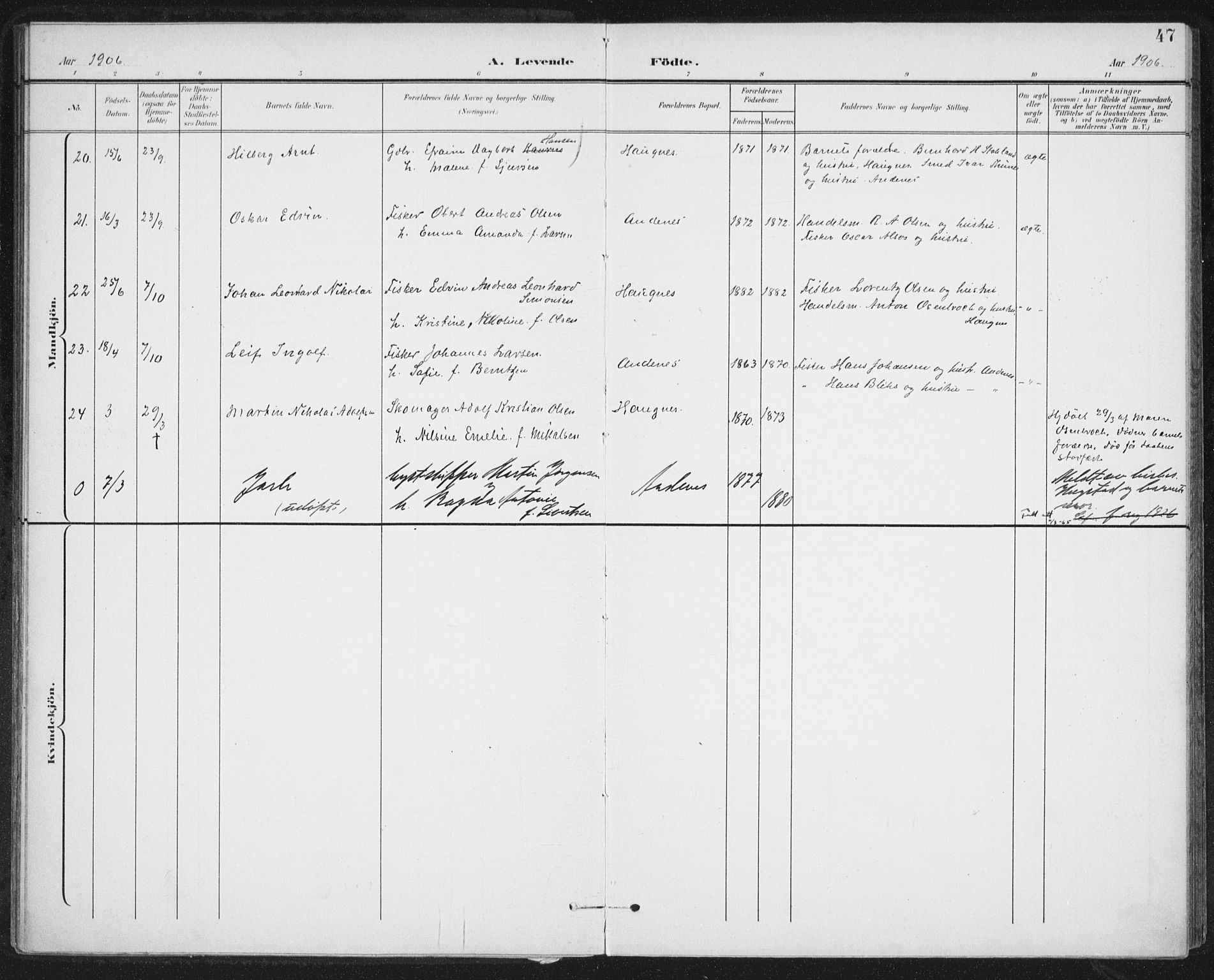 Ministerialprotokoller, klokkerbøker og fødselsregistre - Nordland, SAT/A-1459/899/L1437: Parish register (official) no. 899A05, 1897-1908, p. 47