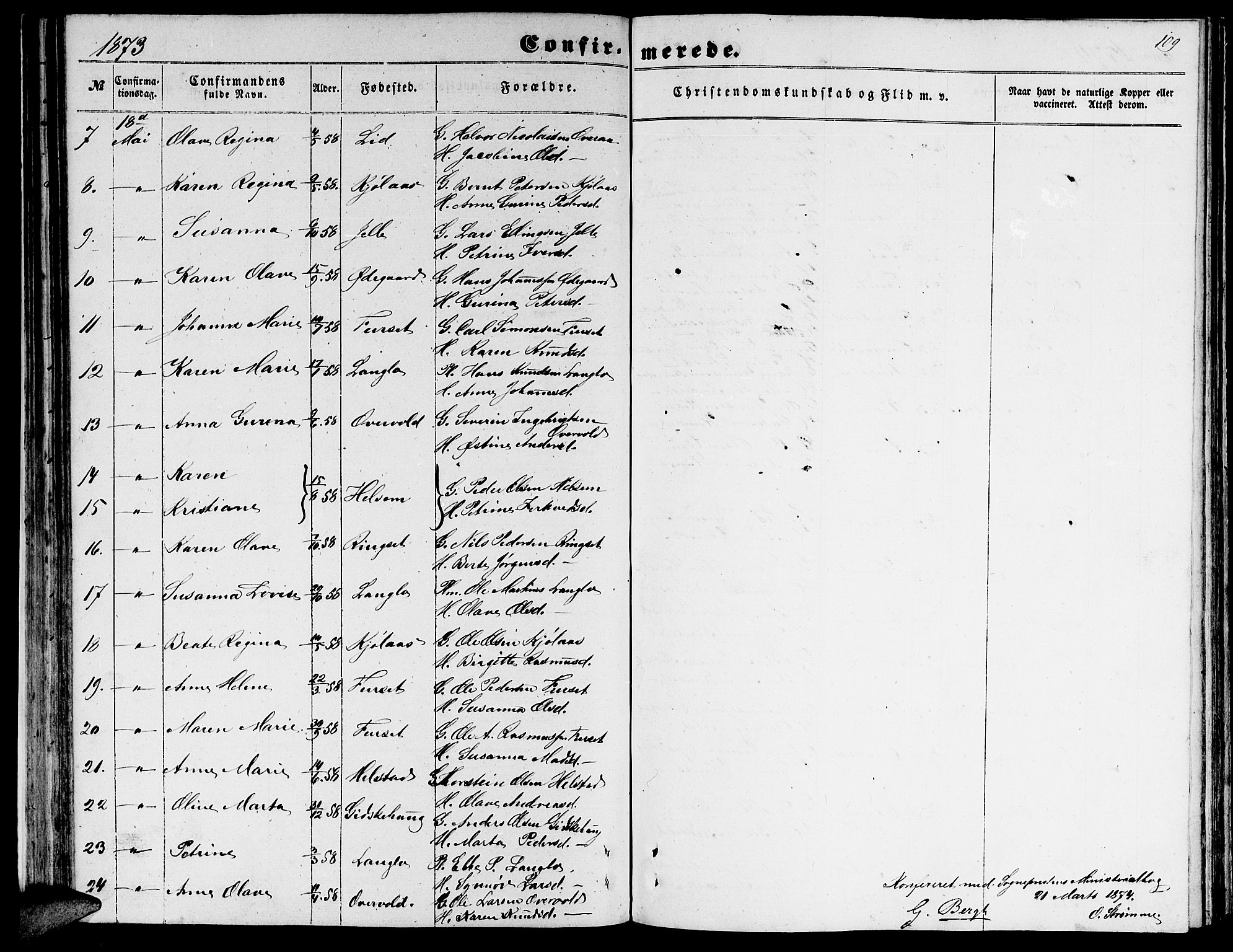 Ministerialprotokoller, klokkerbøker og fødselsregistre - Møre og Romsdal, AV/SAT-A-1454/520/L0291: Parish register (copy) no. 520C03, 1854-1881, p. 109