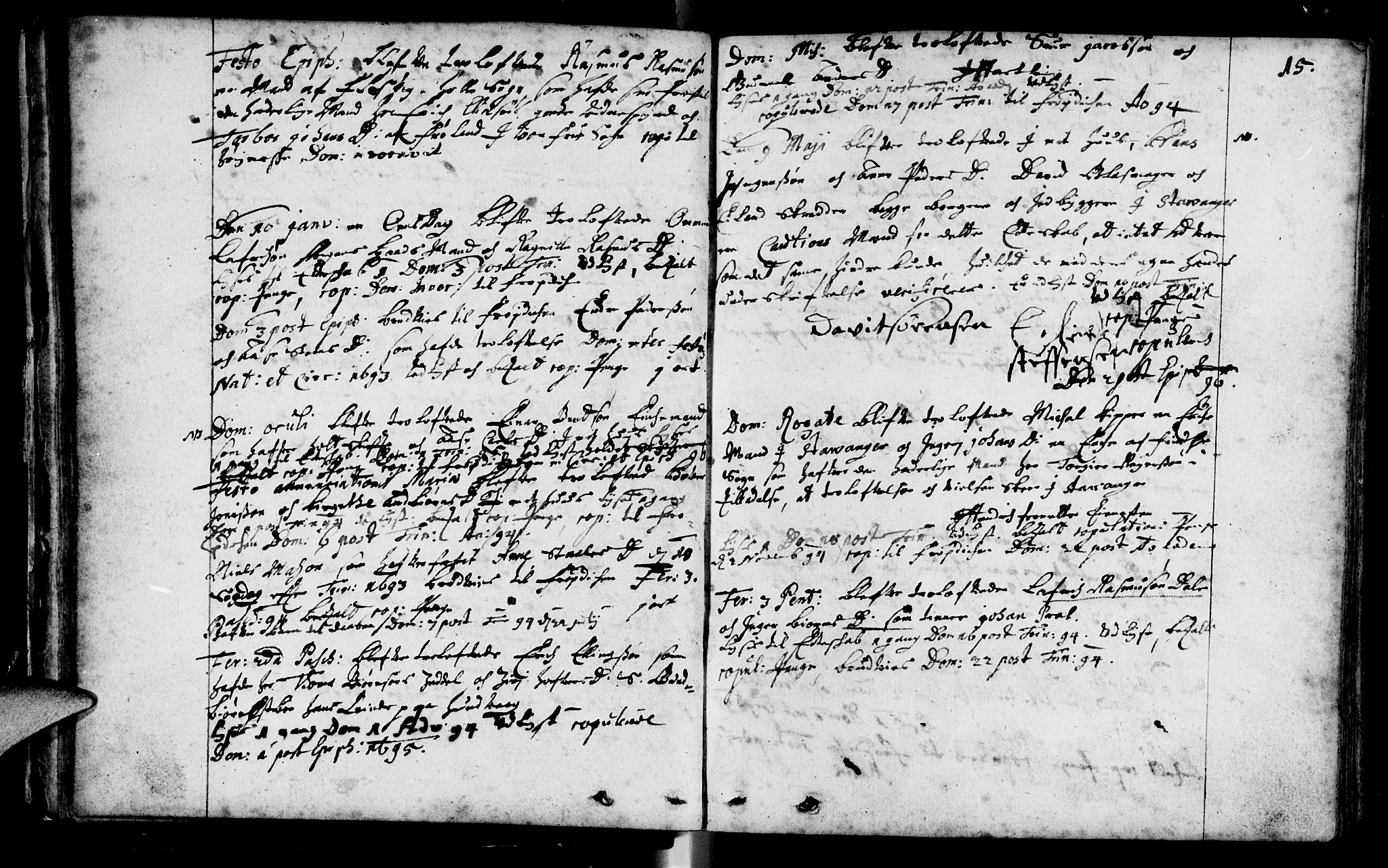 Domkirken sokneprestkontor, SAST/A-101812/001/30/30BA/L0001: Parish register (official) no. A 1 /1, 1688-1727, p. 15