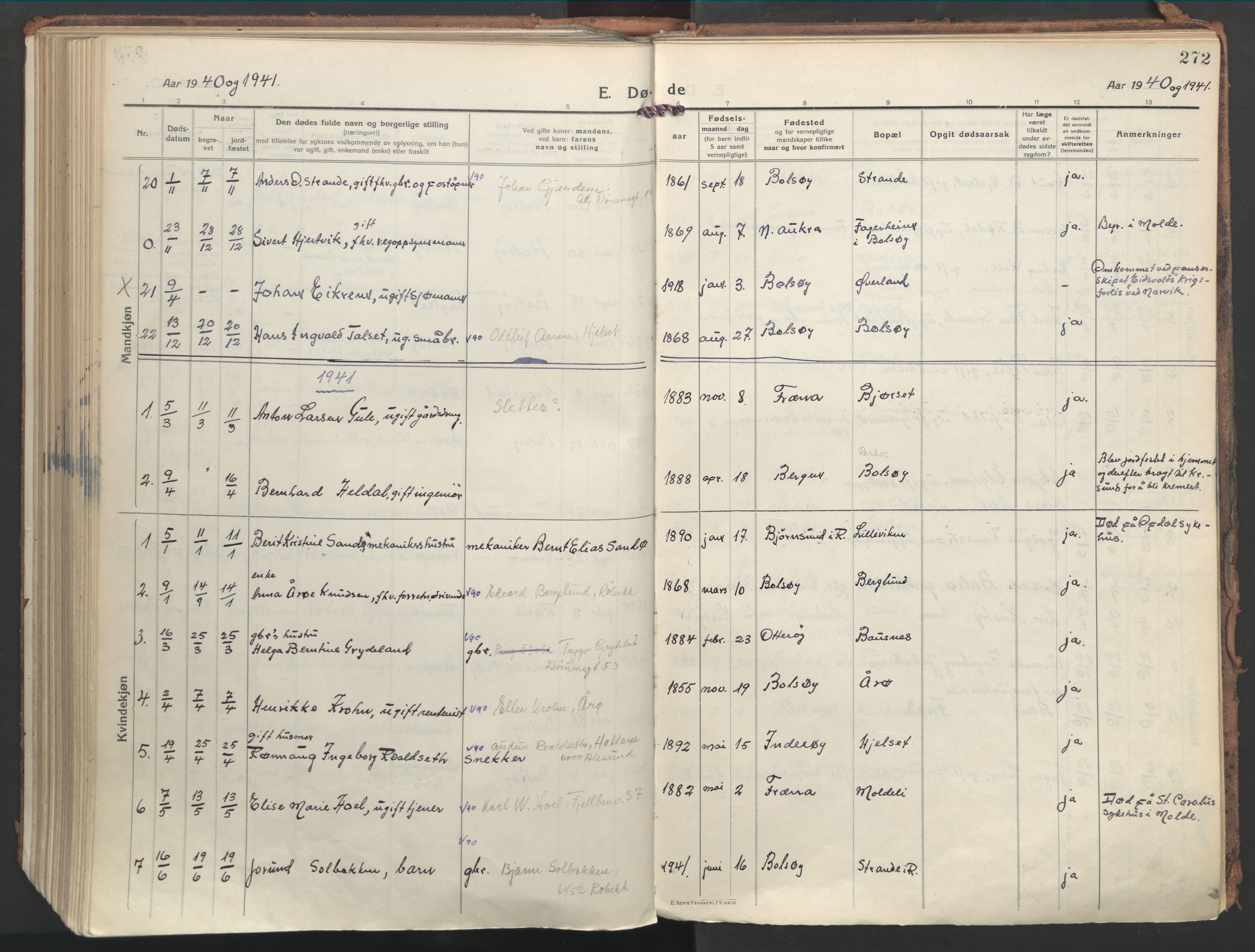 Ministerialprotokoller, klokkerbøker og fødselsregistre - Møre og Romsdal, SAT/A-1454/555/L0659: Parish register (official) no. 555A10, 1917-1971, p. 272