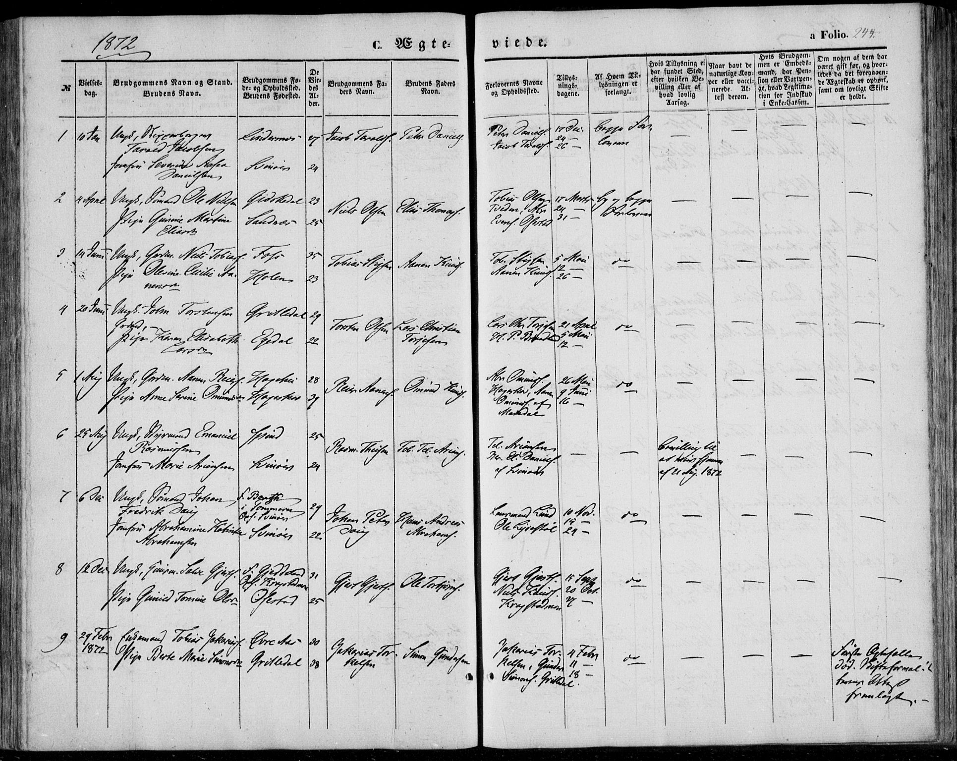 Sør-Audnedal sokneprestkontor, AV/SAK-1111-0039/F/Fa/Fab/L0007: Parish register (official) no. A 7, 1855-1876, p. 244