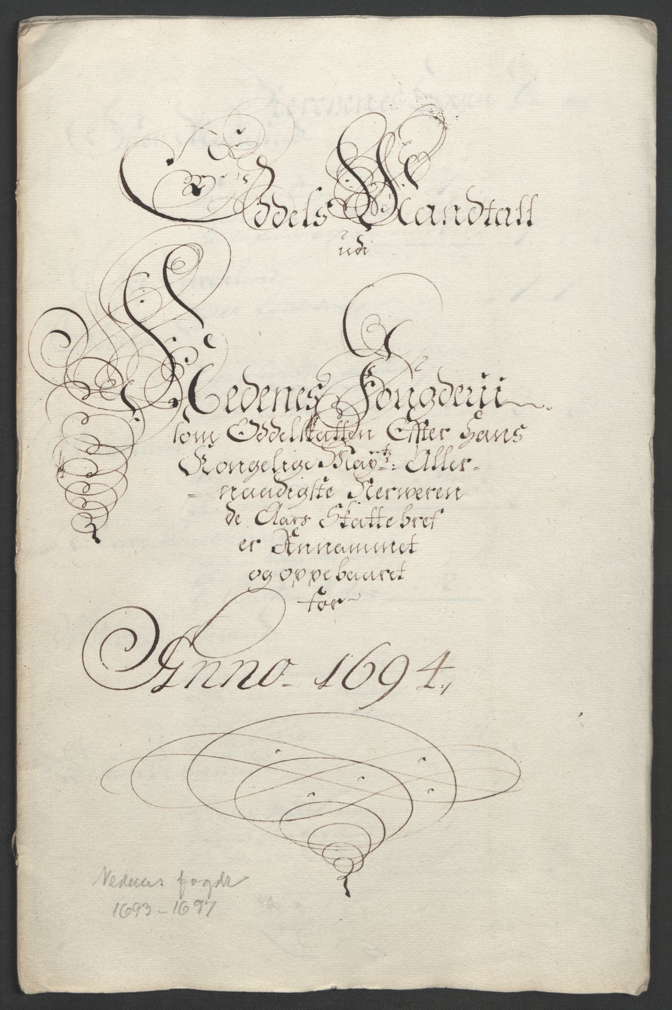 Rentekammeret inntil 1814, Reviderte regnskaper, Fogderegnskap, RA/EA-4092/R39/L2312: Fogderegnskap Nedenes, 1693-1695, p. 185