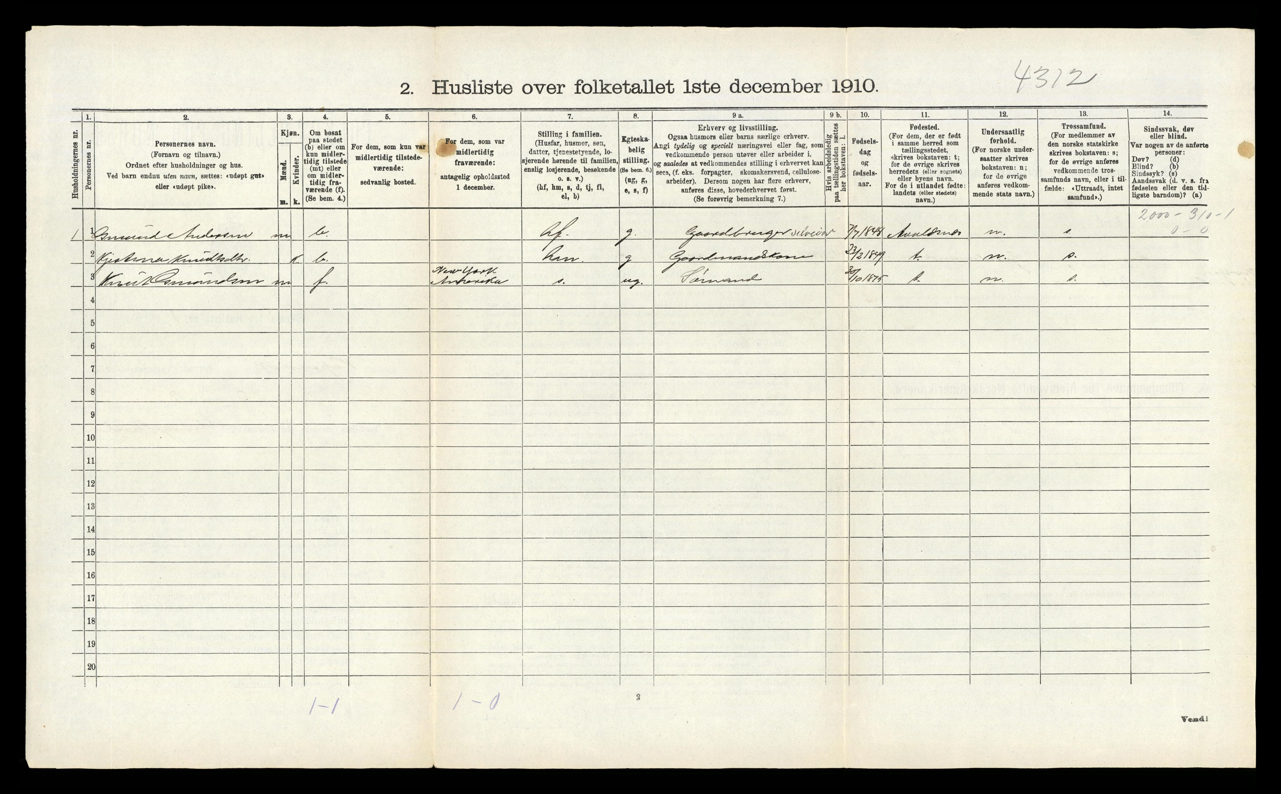 RA, 1910 census for Kopervik, 1910, p. 156