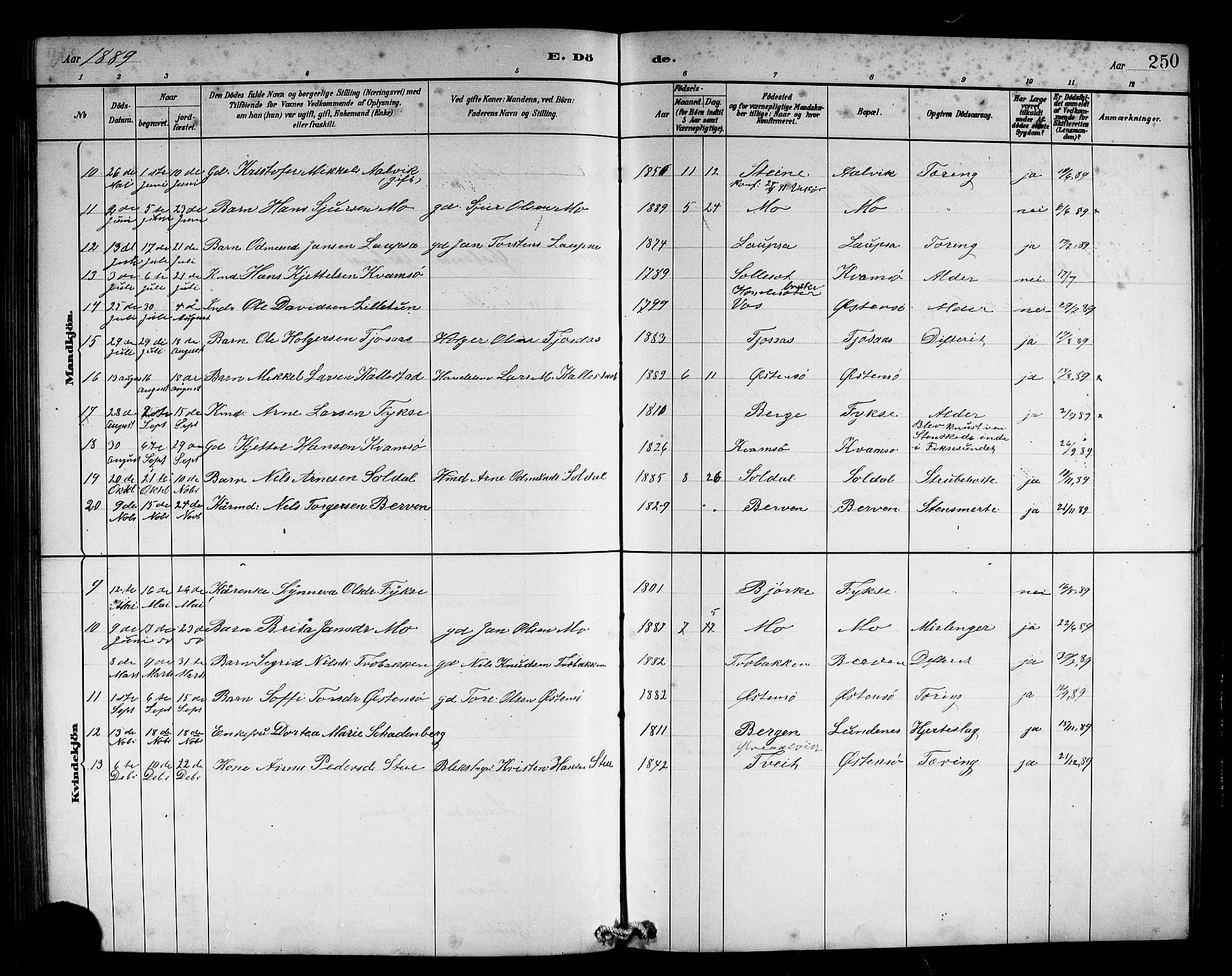 Kvam sokneprestembete, SAB/A-76201/H/Hab: Parish register (copy) no. C 3, 1881-1905, p. 250