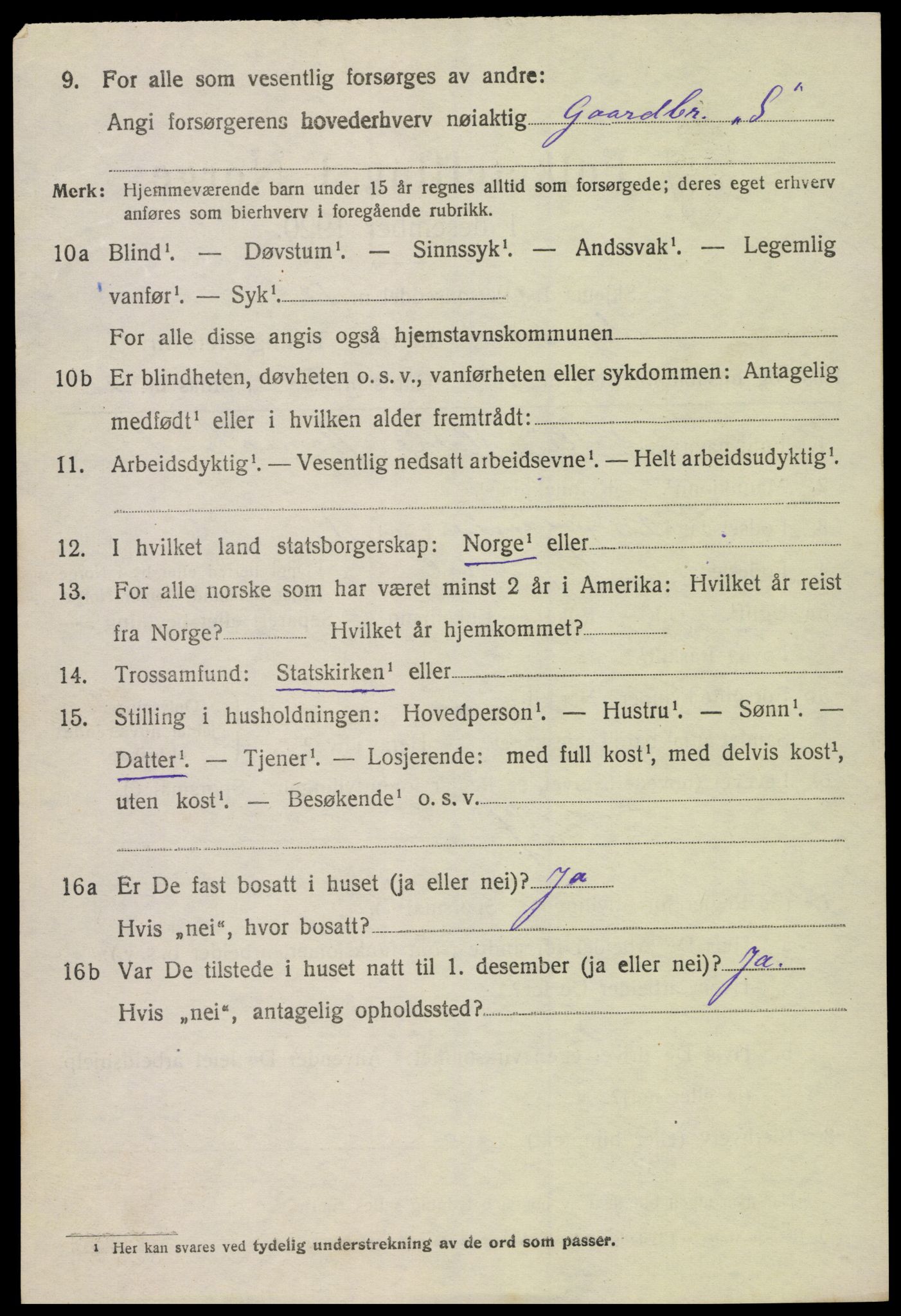 SAK, 1920 census for Vegusdal, 1920, p. 2058