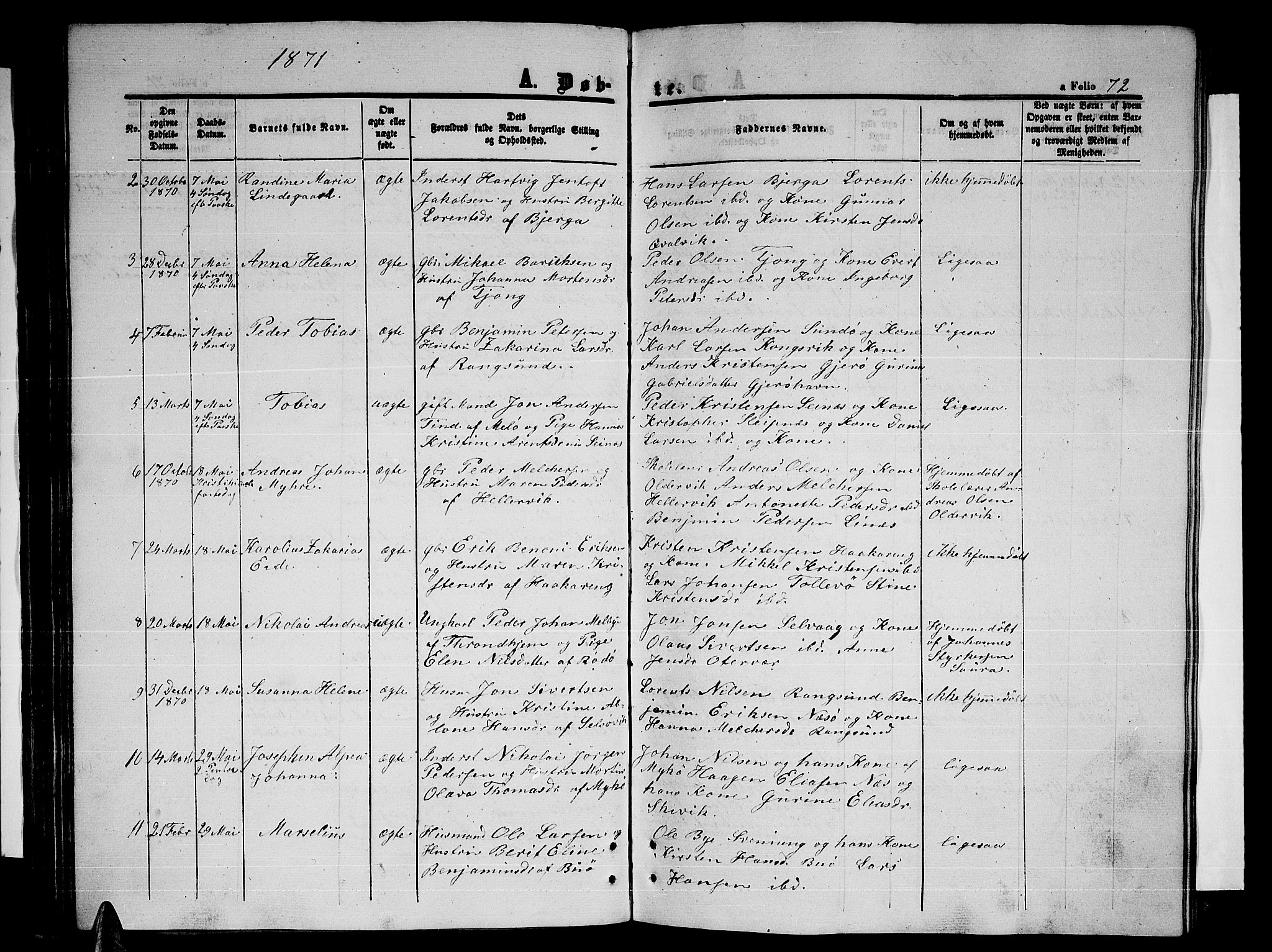 Ministerialprotokoller, klokkerbøker og fødselsregistre - Nordland, SAT/A-1459/841/L0619: Parish register (copy) no. 841C03, 1856-1876, p. 72
