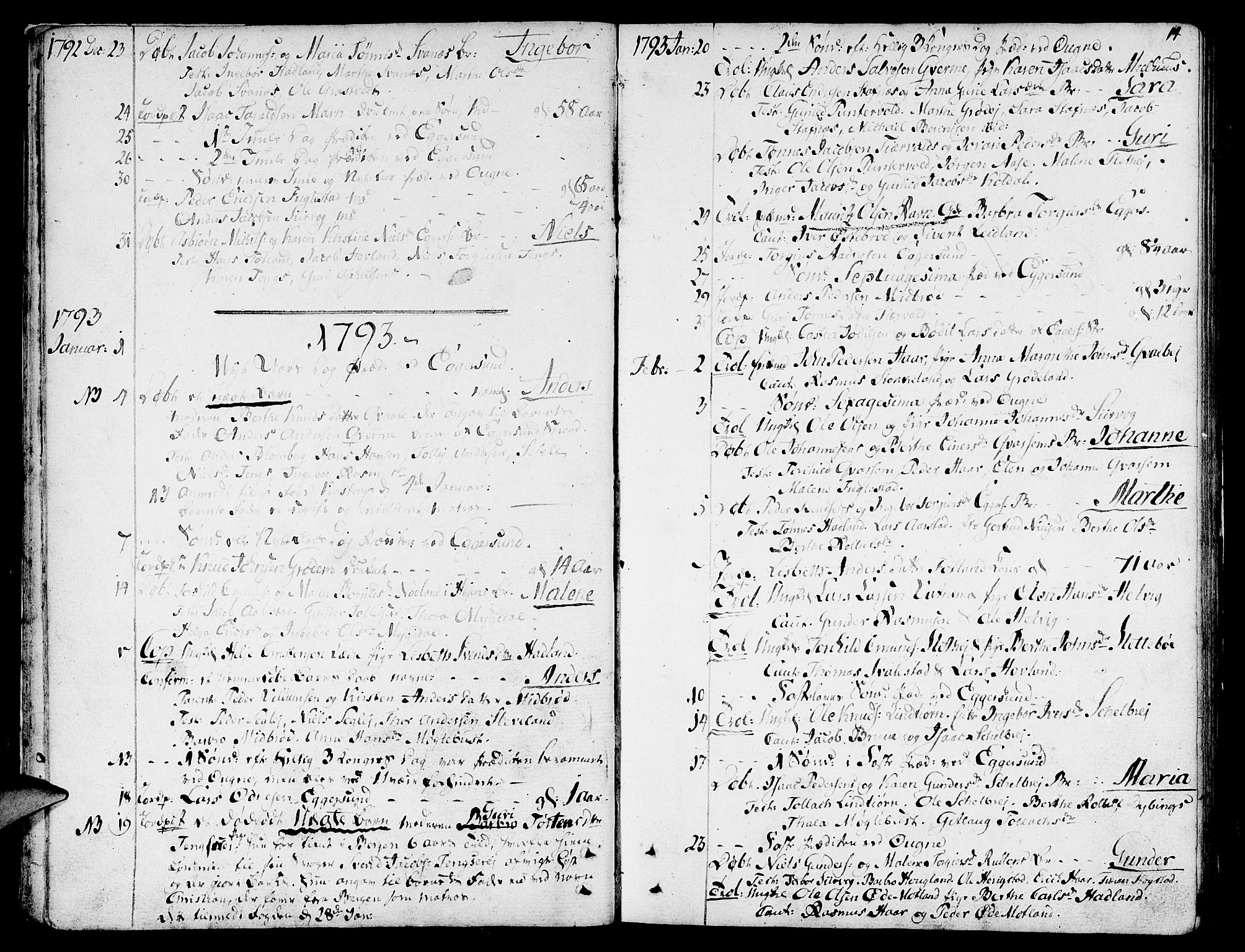 Eigersund sokneprestkontor, SAST/A-101807/S08/L0005: Parish register (official) no. A 5 /1, 1790-1808, p. 14