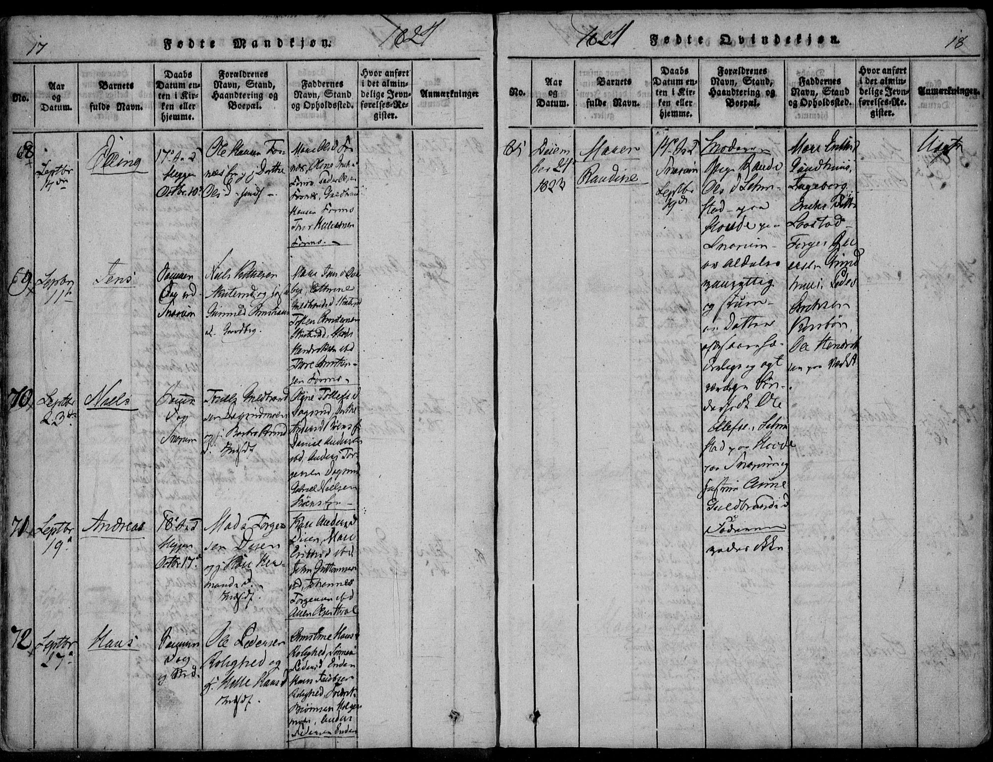 Modum kirkebøker, SAKO/A-234/F/Fa/L0005: Parish register (official) no. 5, 1824-1841, p. 17-18