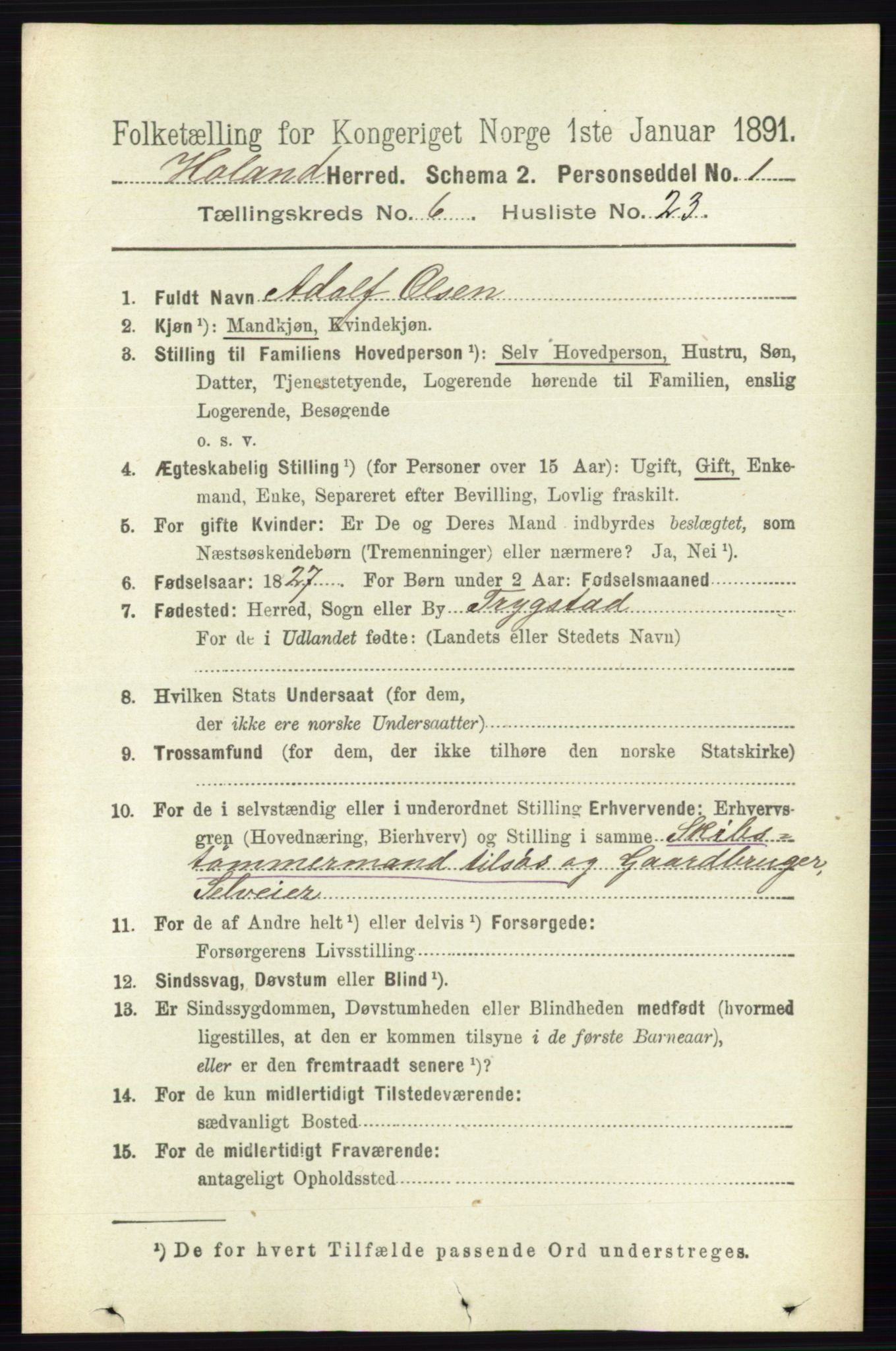 RA, 1891 census for 0221 Høland, 1891, p. 4465