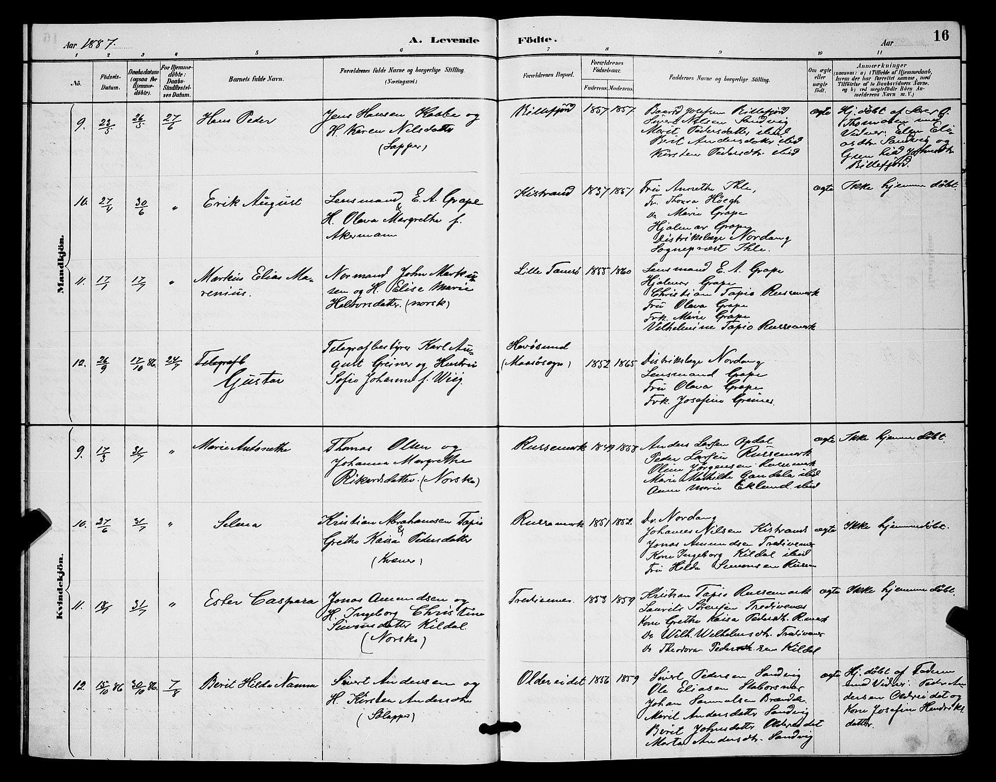 Kistrand/Porsanger sokneprestembete, AV/SATØ-S-1351/H/Hb/L0004.klokk: Parish register (copy) no. 4, 1885-1894, p. 16