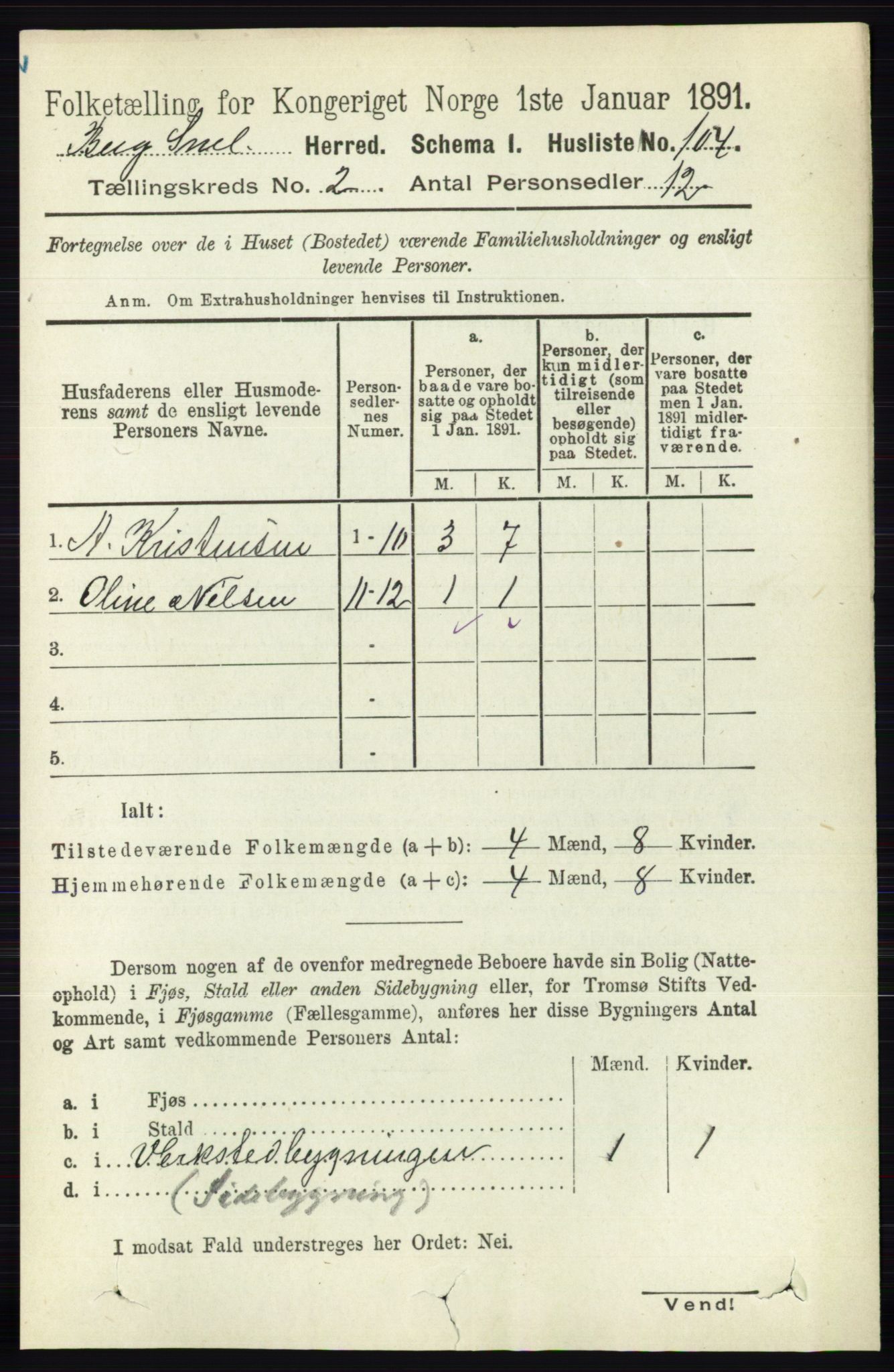 RA, 1891 census for 0116 Berg, 1891, p. 955