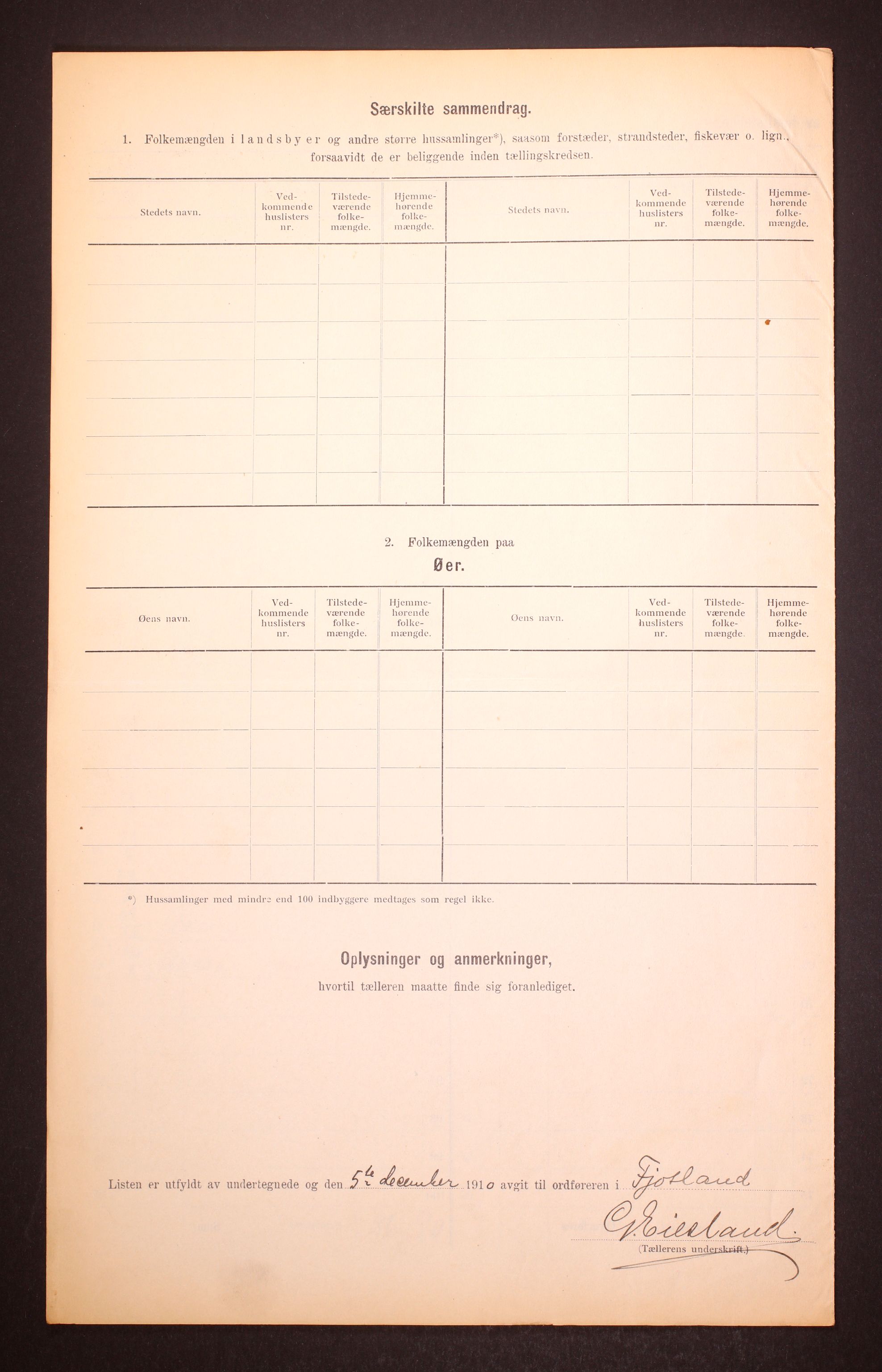 RA, 1910 census for Fjotland, 1910, p. 9