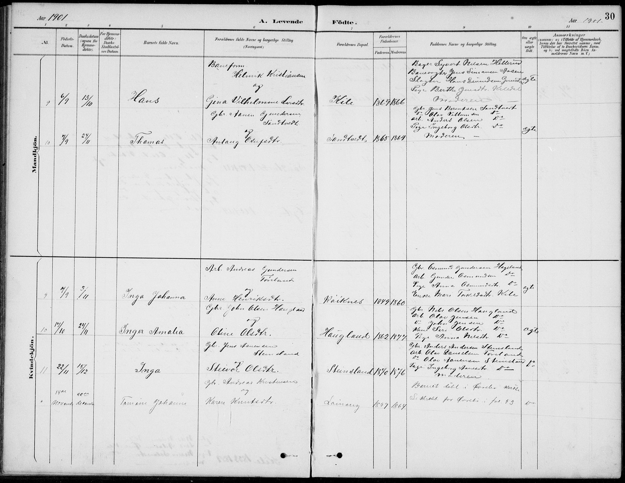 Vennesla sokneprestkontor, AV/SAK-1111-0045/Fb/Fba/L0003: Parish register (copy) no. B 3, 1890-1919, p. 30