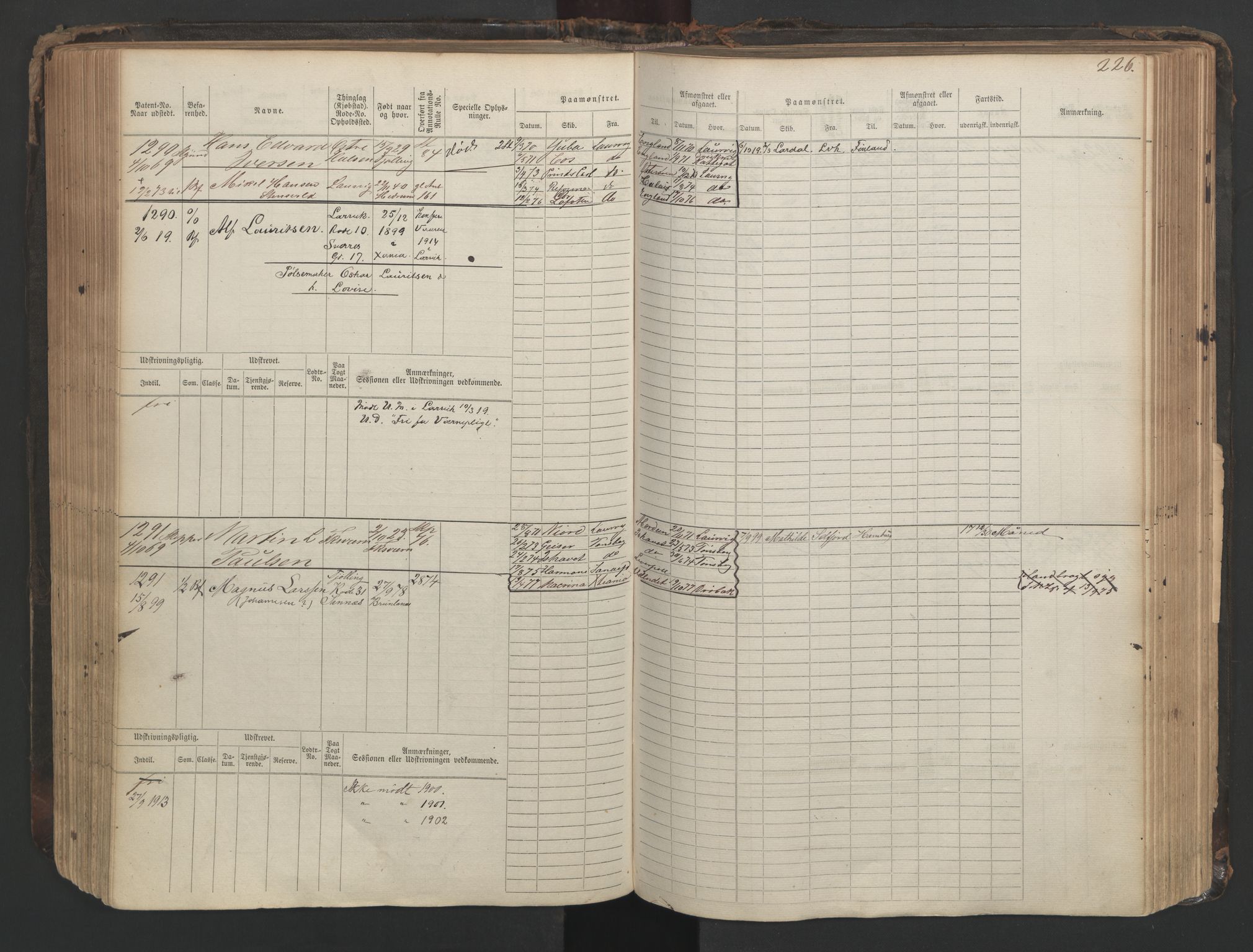 Larvik innrulleringskontor, SAKO/A-787/F/Fc/L0003: Hovedrulle, 1868, p. 226