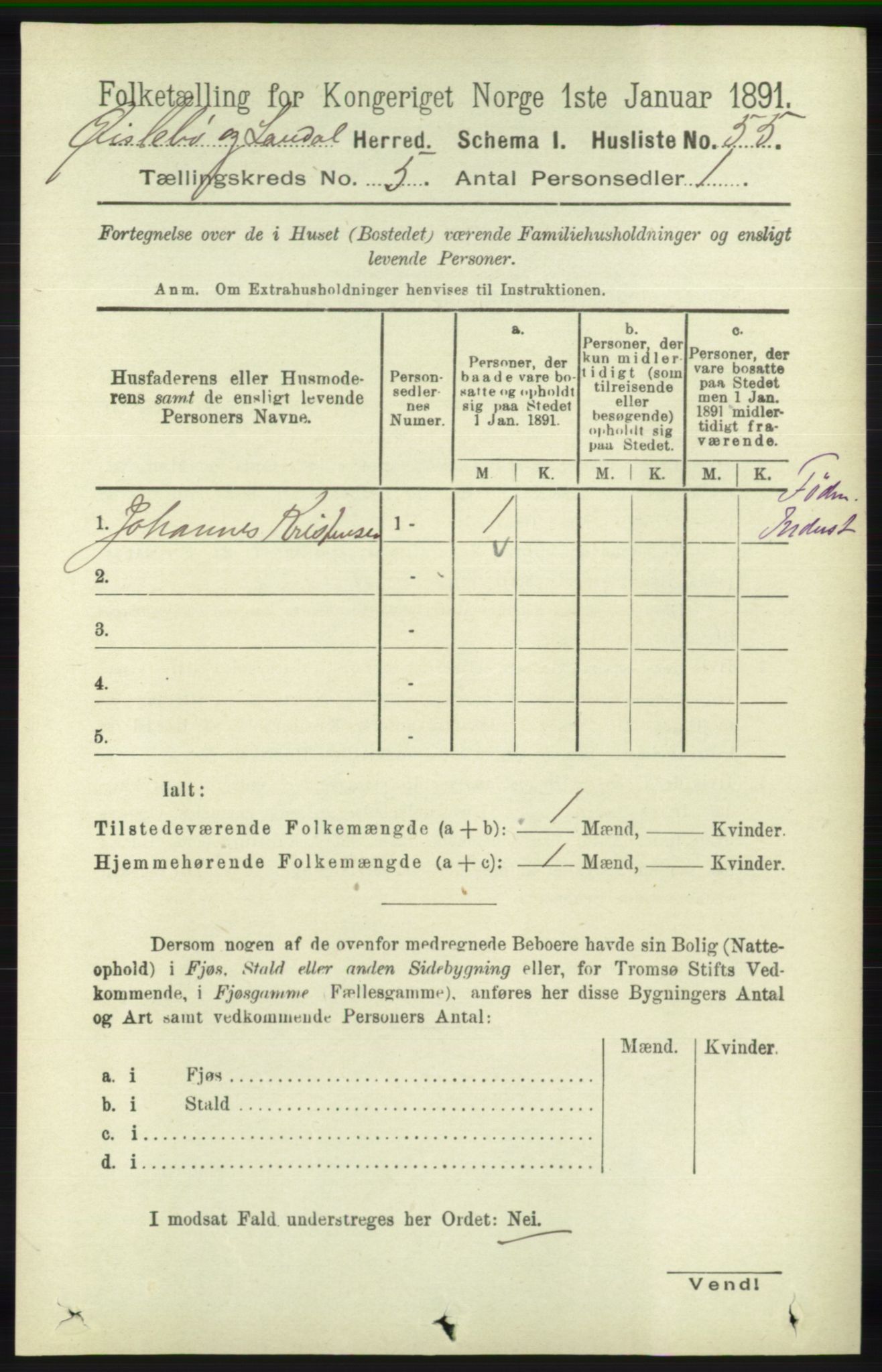 RA, 1891 census for 1021 Øyslebø og Laudal, 1891, p. 1333