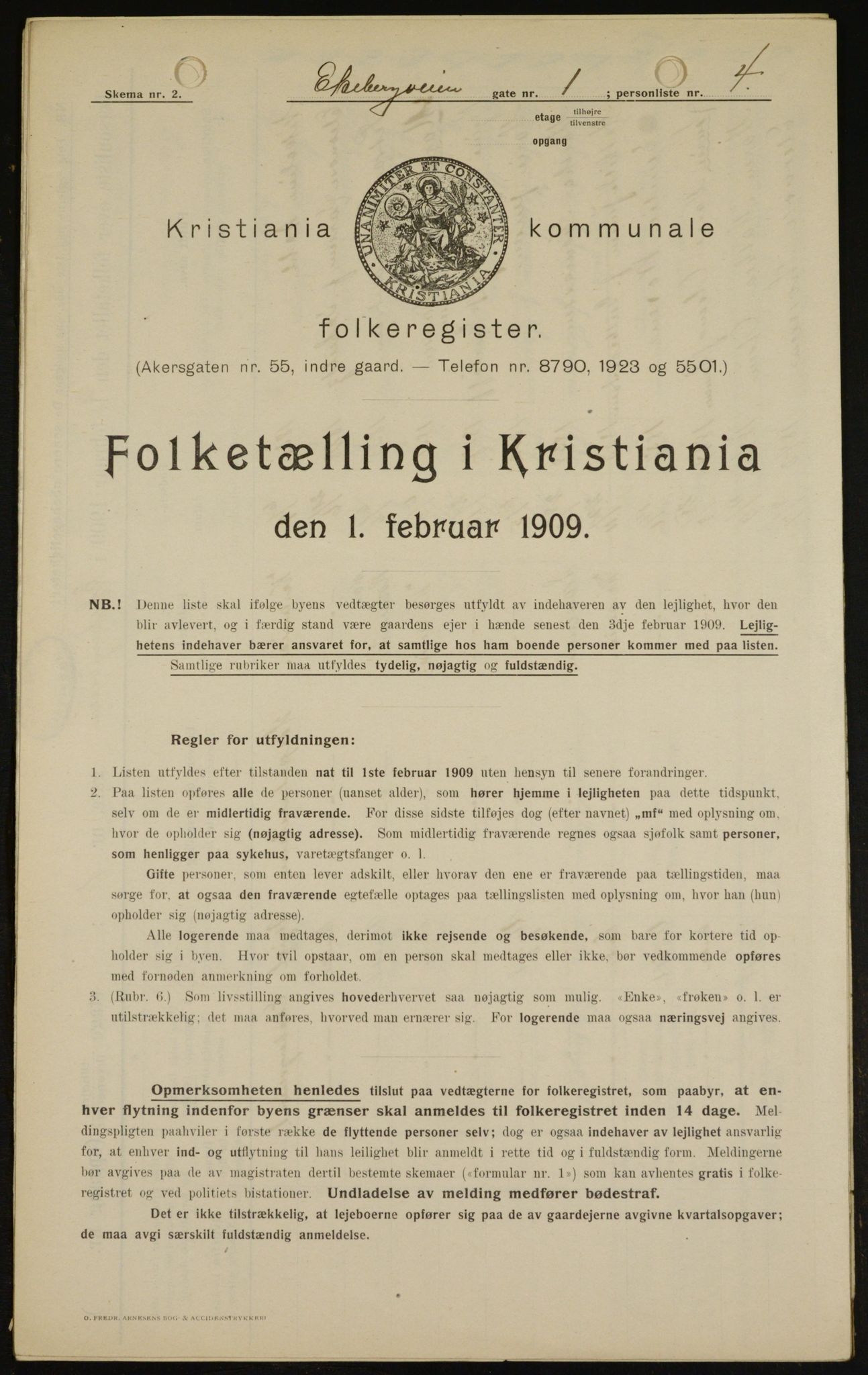 OBA, Municipal Census 1909 for Kristiania, 1909, p. 18182