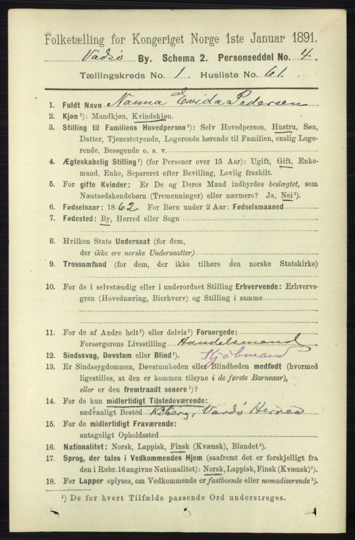 RA, 1891 census for 2003 Vadsø, 1891, p. 583