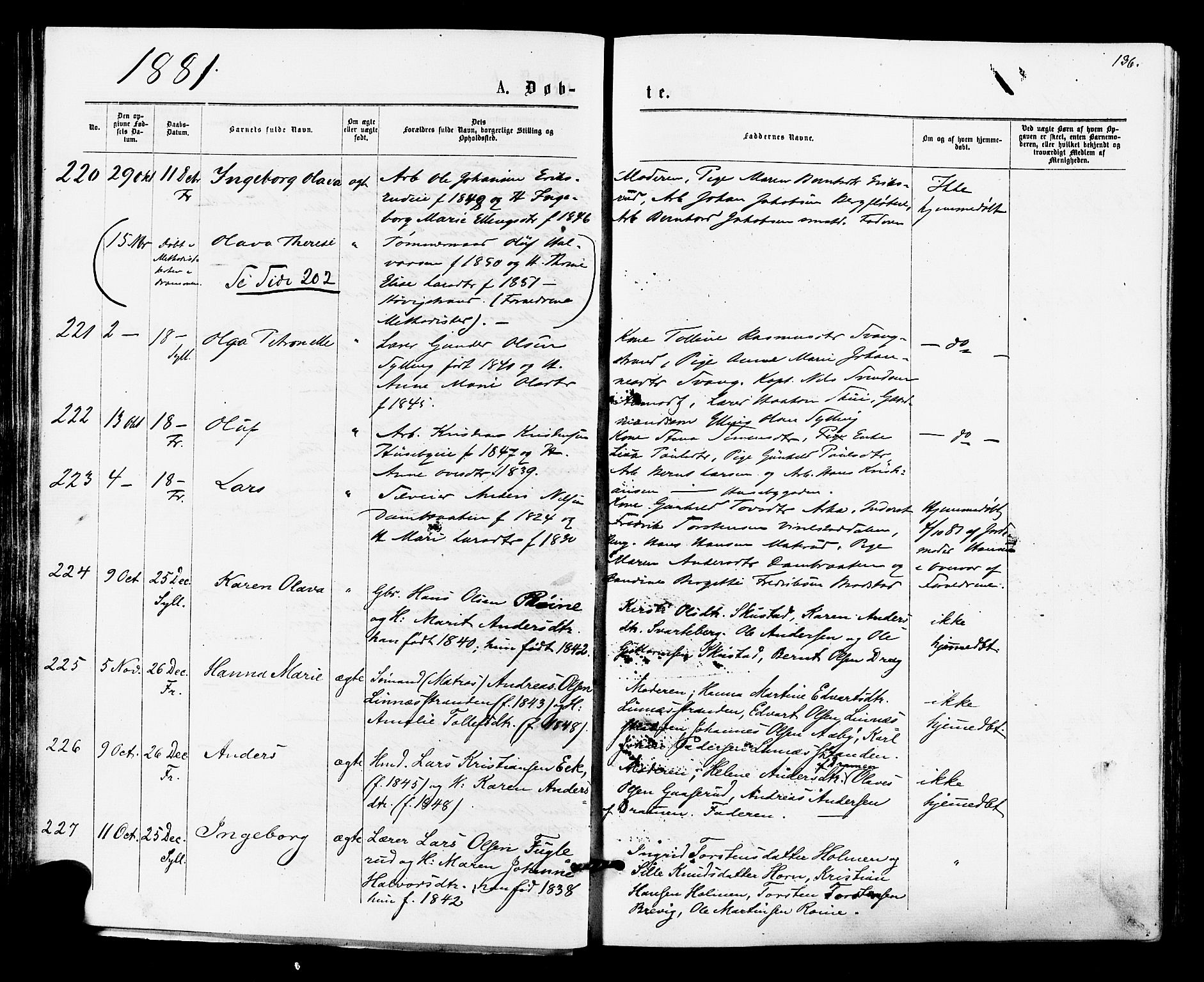 Lier kirkebøker, SAKO/A-230/F/Fa/L0014: Parish register (official) no. I 14, 1875-1882, p. 136