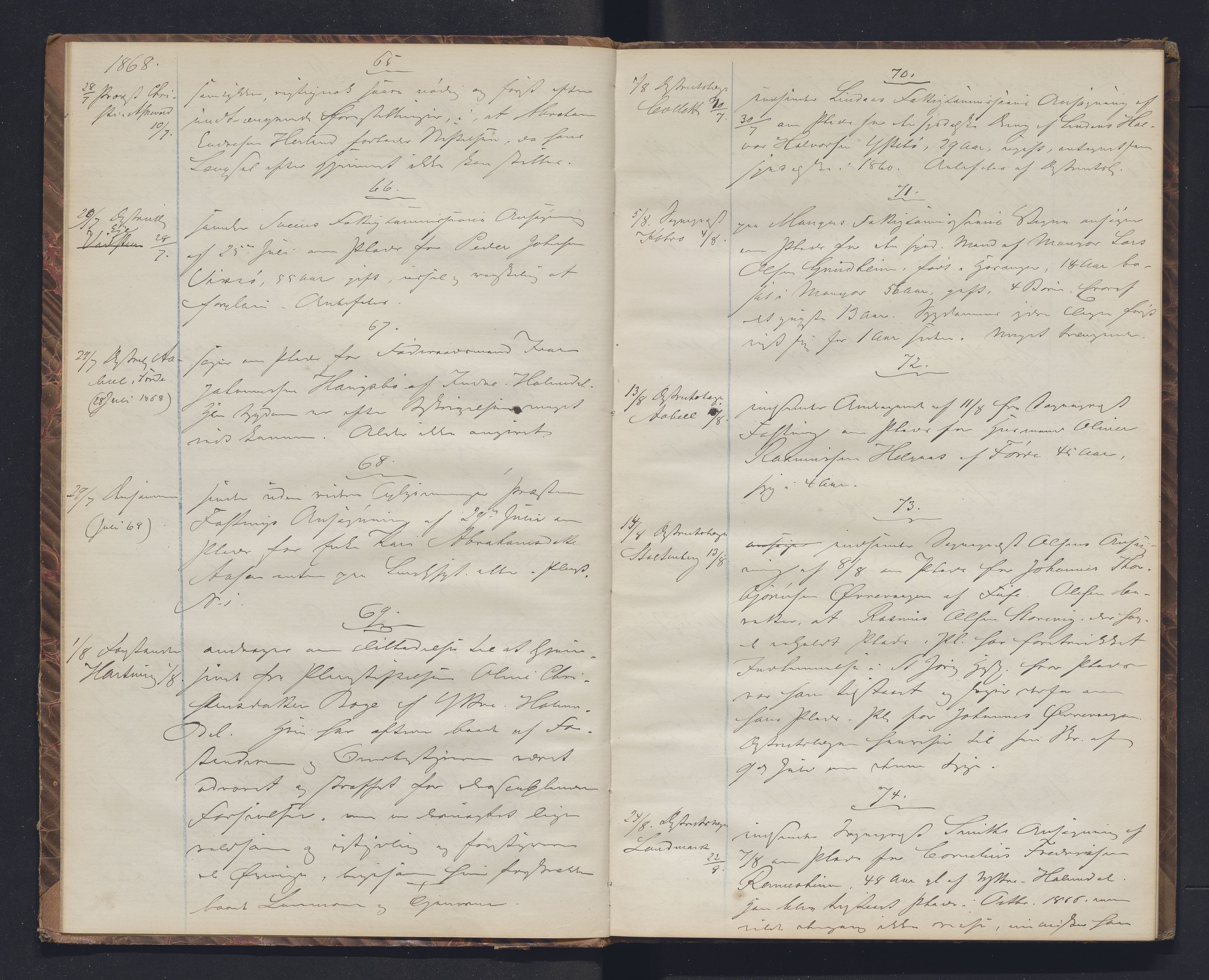 Lepraarkiver - Pleiestiftelsen for spedalske no.1, AV/SAB-A-60601/B.c/L0005: Journal, 1868-1875