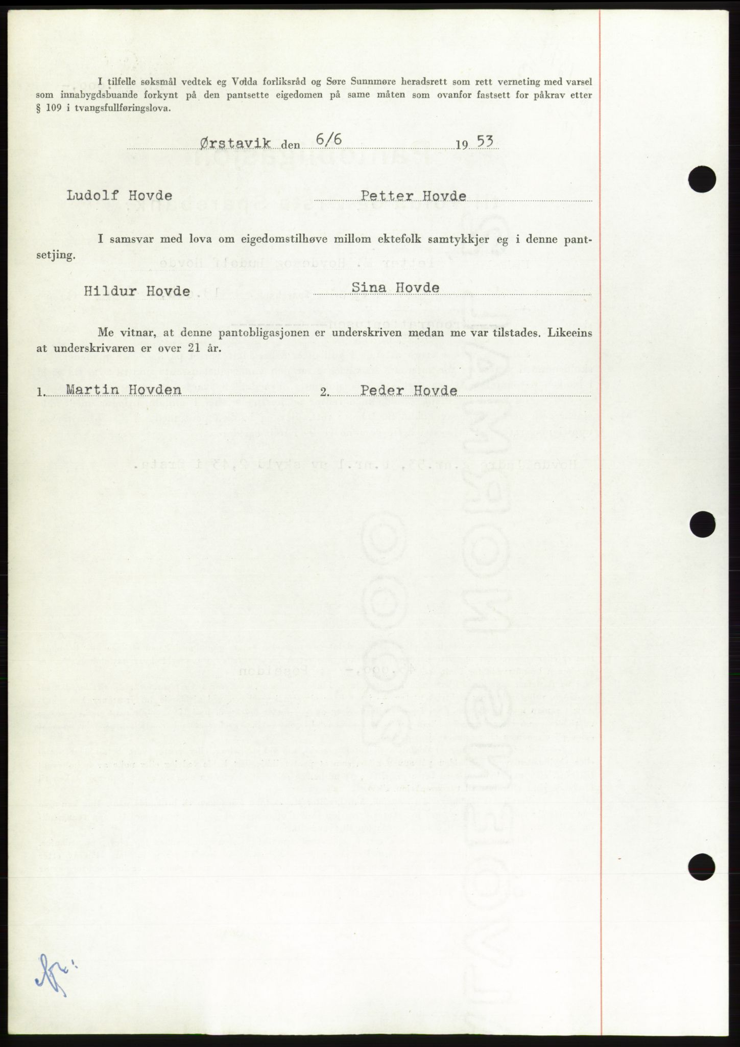 Søre Sunnmøre sorenskriveri, SAT/A-4122/1/2/2C/L0123: Mortgage book no. 11B, 1953-1953, Diary no: : 1377/1953