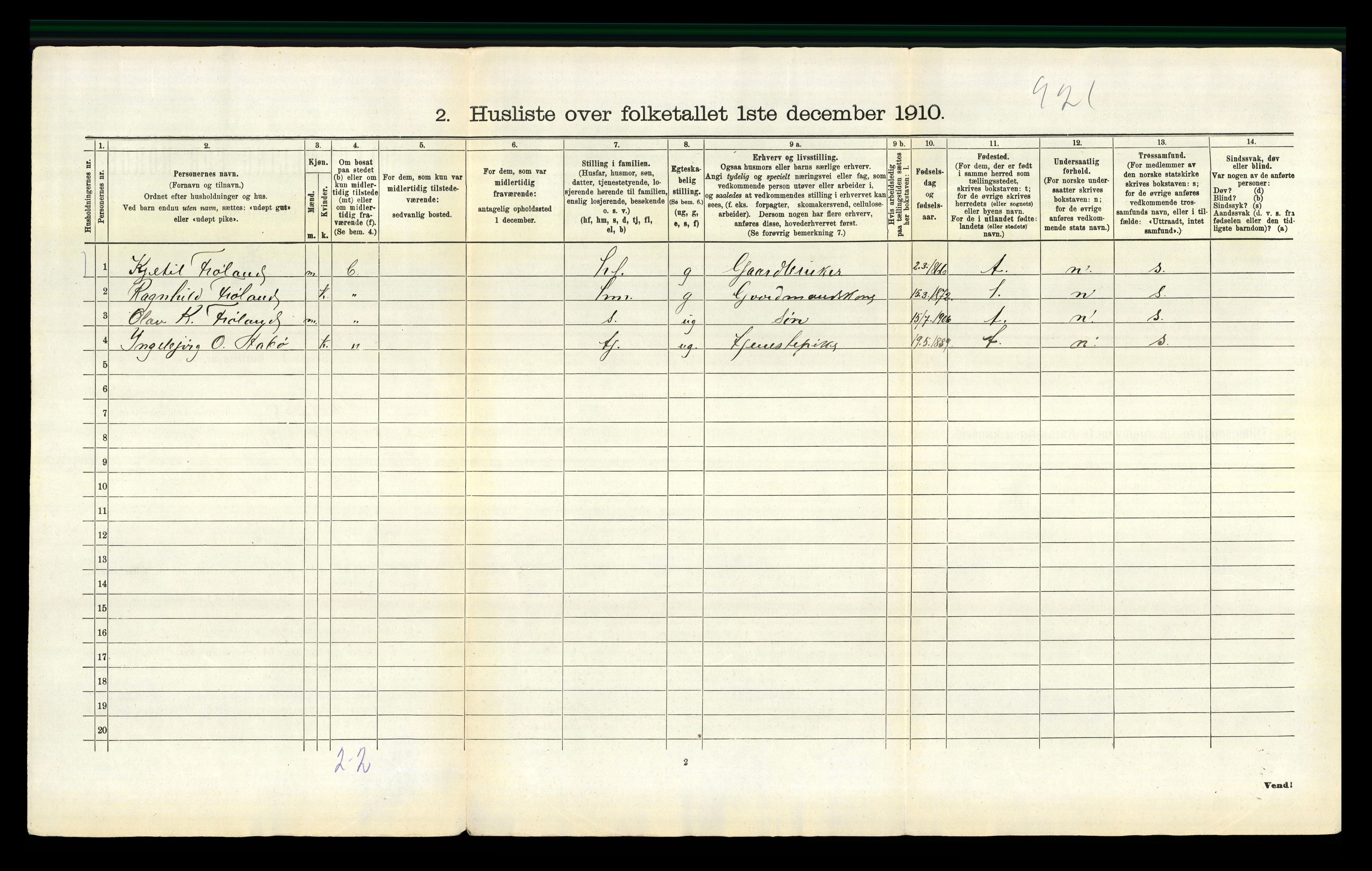 RA, 1910 census for Hjartdal, 1910, p. 405