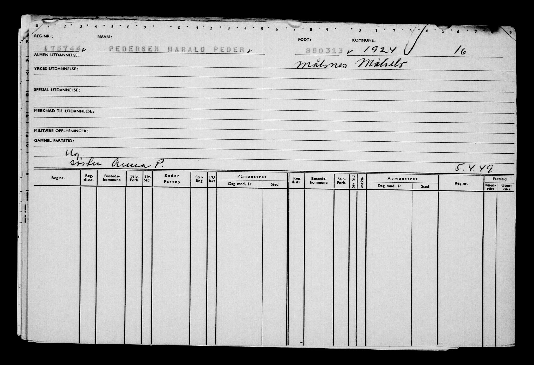 Direktoratet for sjømenn, AV/RA-S-3545/G/Gb/L0111: Hovedkort, 1913, p. 493