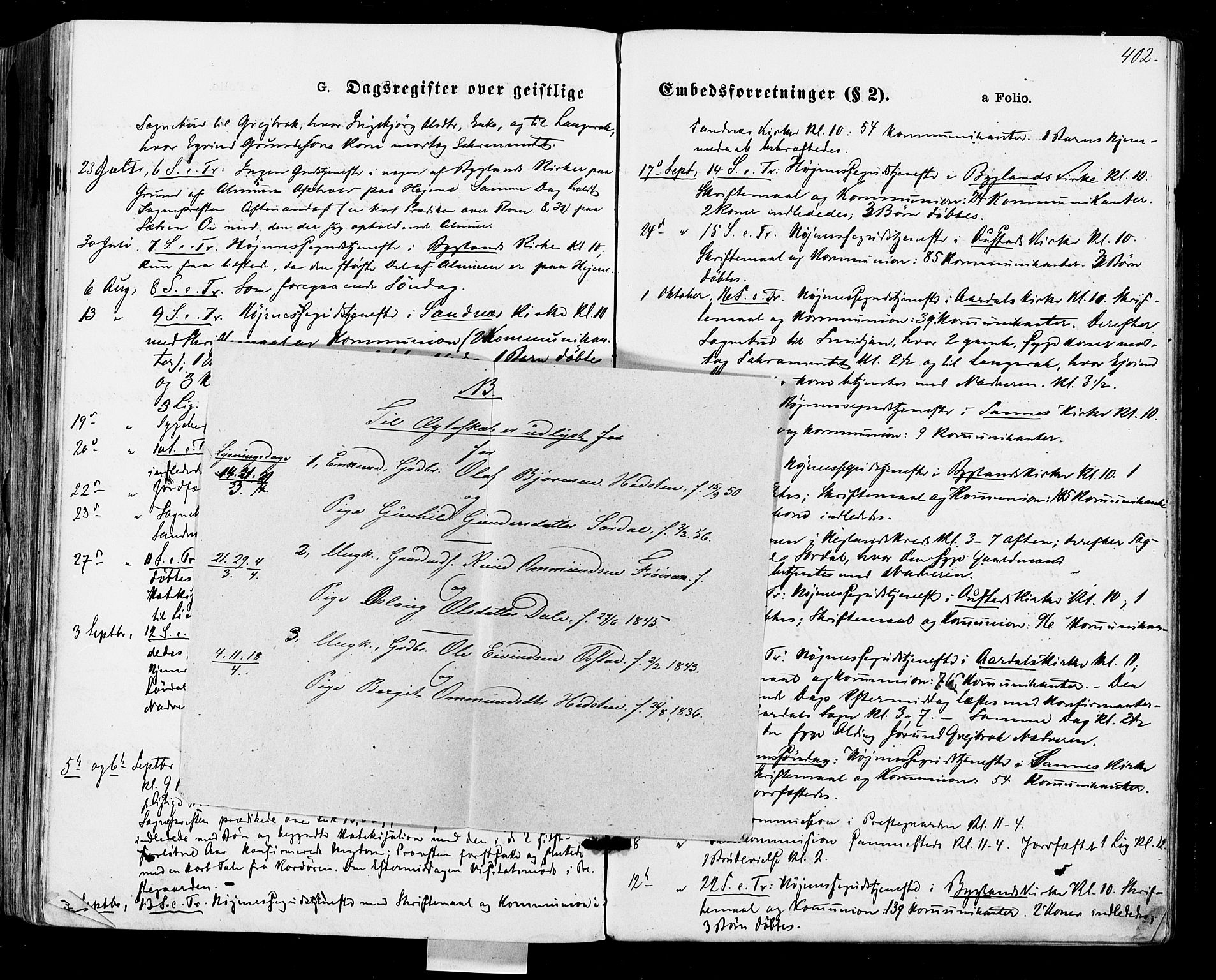 Bygland sokneprestkontor, SAK/1111-0006/F/Fa/Fab/L0006: Parish register (official) no. A 6, 1873-1884, p. 402