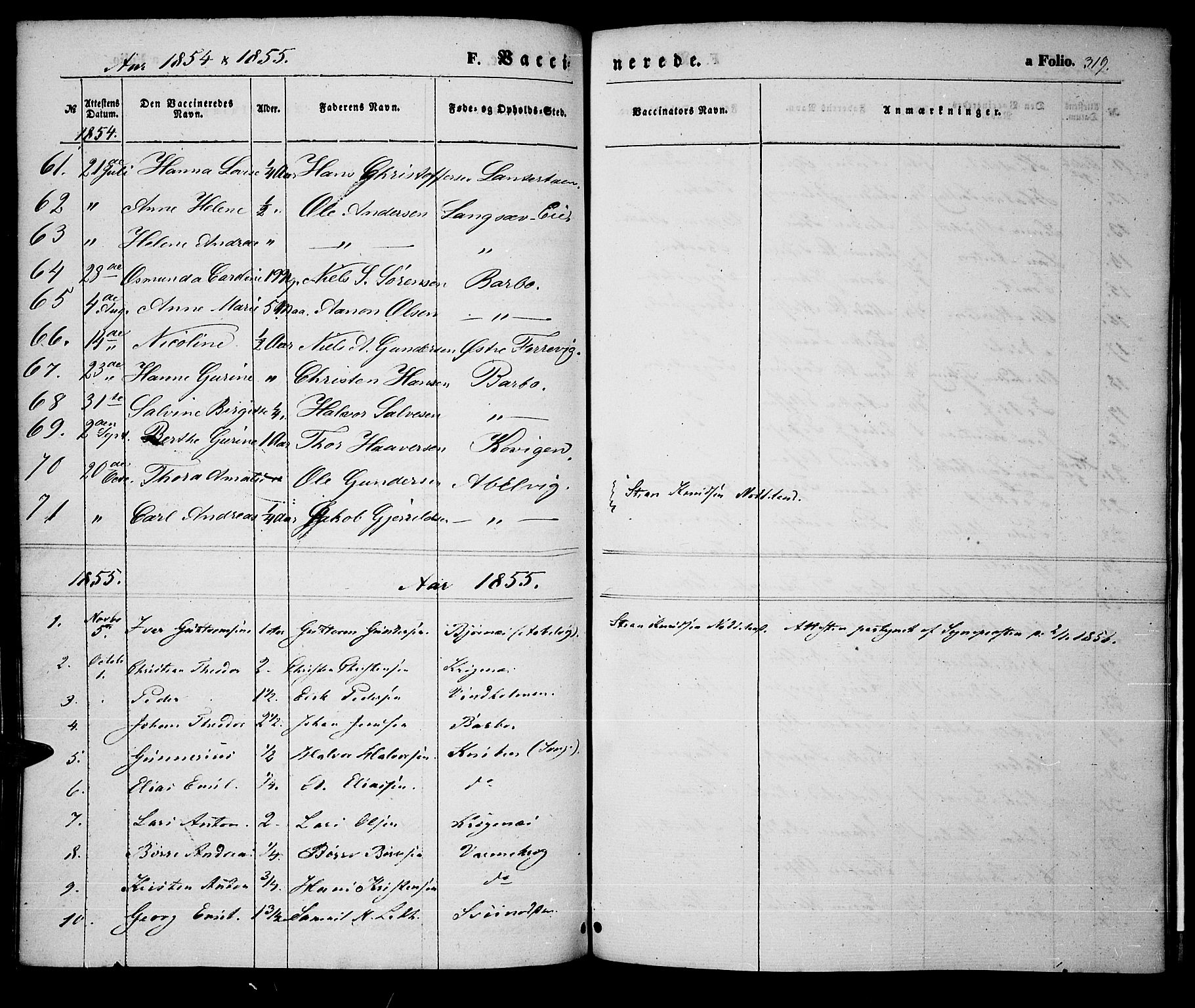 Tromøy sokneprestkontor, SAK/1111-0041/F/Fa/L0005: Parish register (official) no. A 5, 1847-1856, p. 319