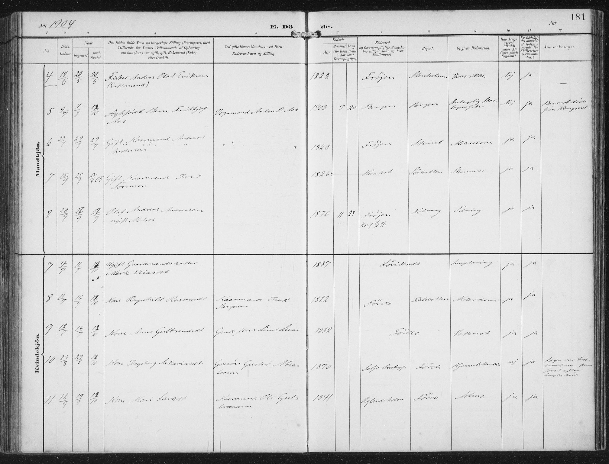 Bremanger sokneprestembete, AV/SAB-A-82201/H/Haa/Haab/L0002: Parish register (official) no. B  2, 1896-1908, p. 181