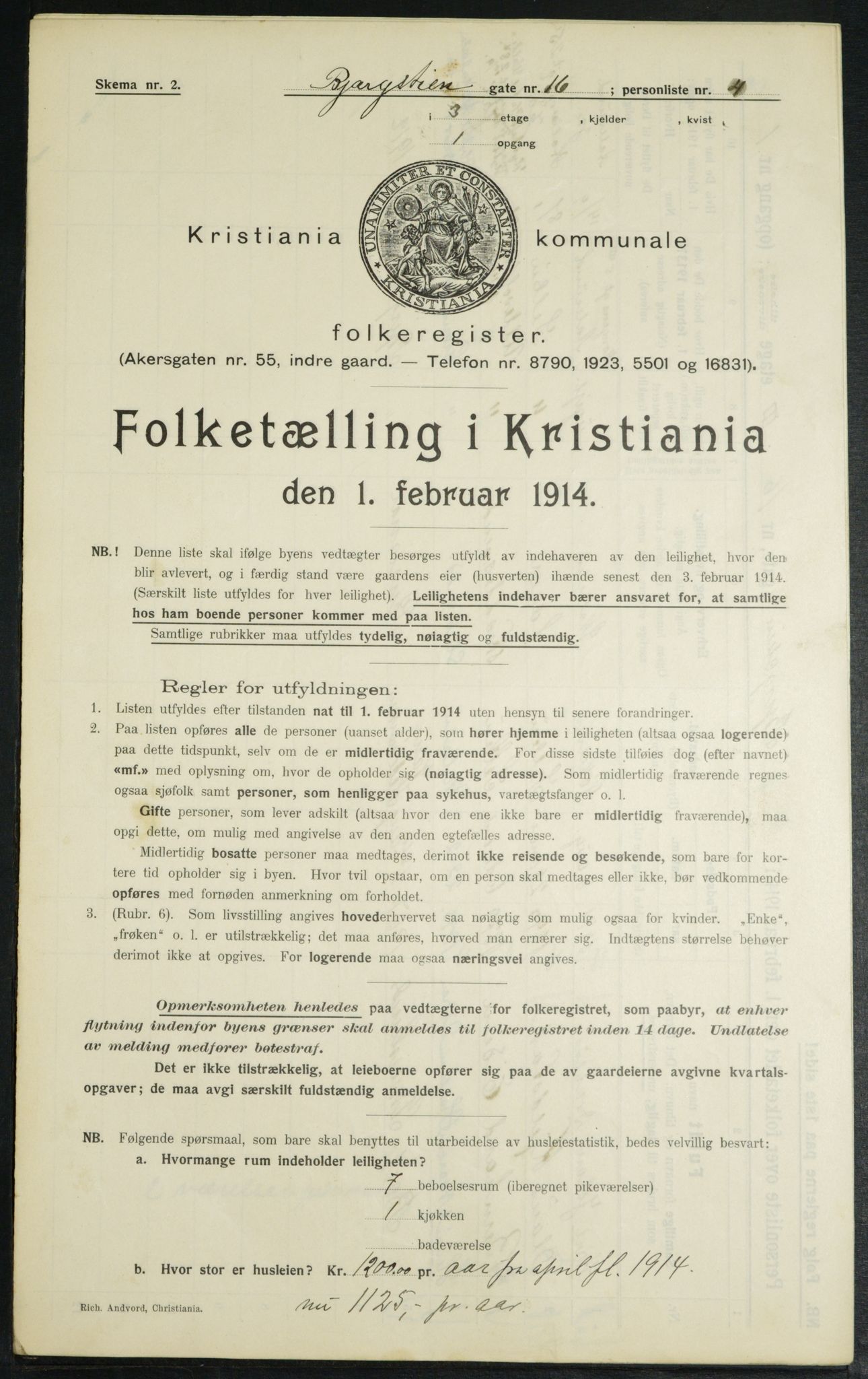 OBA, Municipal Census 1914 for Kristiania, 1914, p. 4552