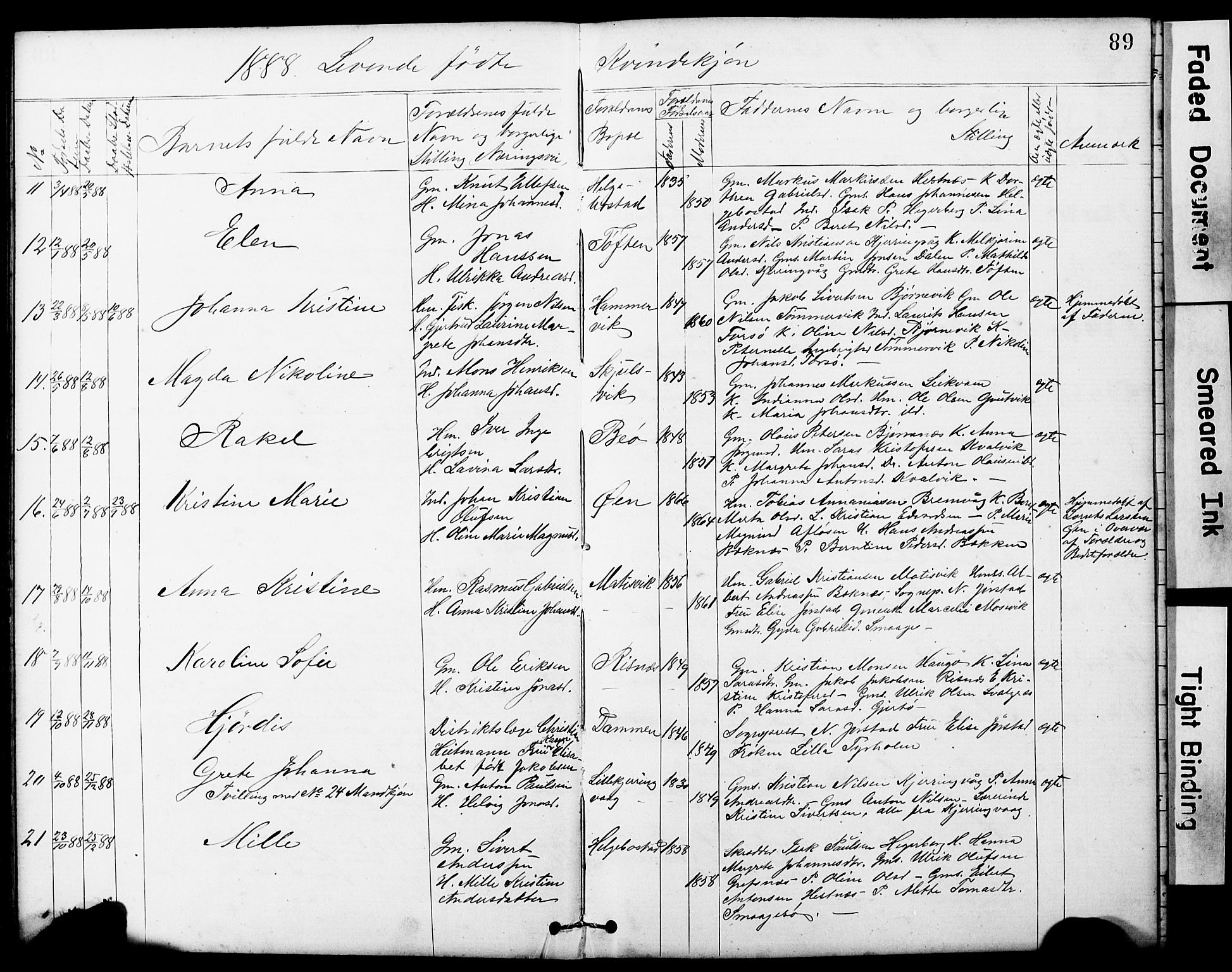 Ministerialprotokoller, klokkerbøker og fødselsregistre - Sør-Trøndelag, SAT/A-1456/634/L0541: Parish register (copy) no. 634C03, 1874-1891, p. 89