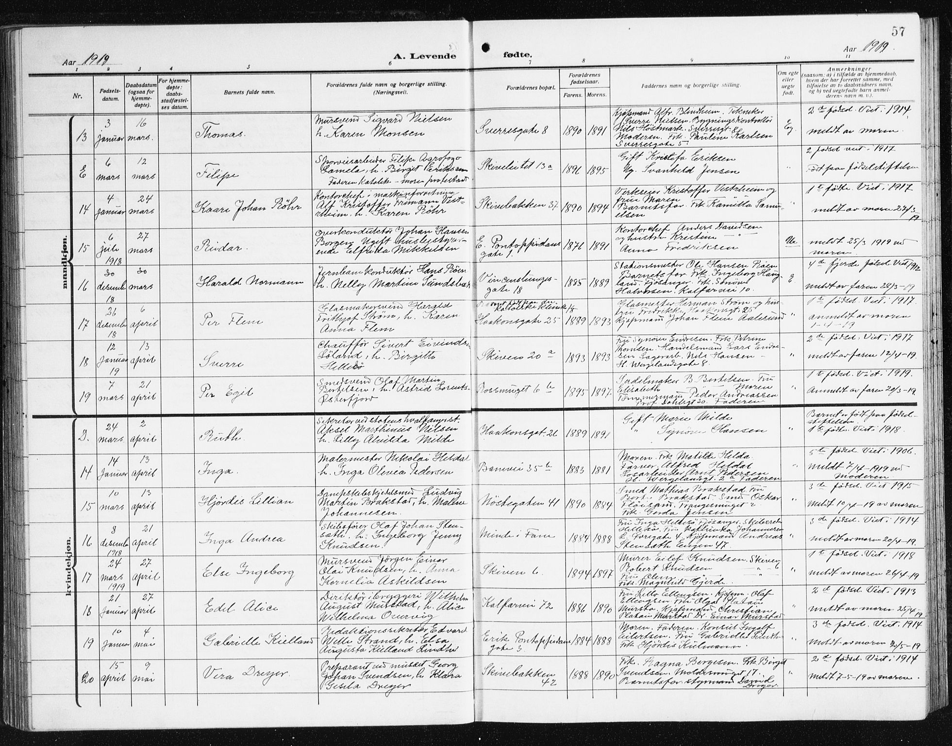 Domkirken sokneprestembete, SAB/A-74801/H/Hab/L0018: Parish register (copy) no. B 11, 1915-1942, p. 57