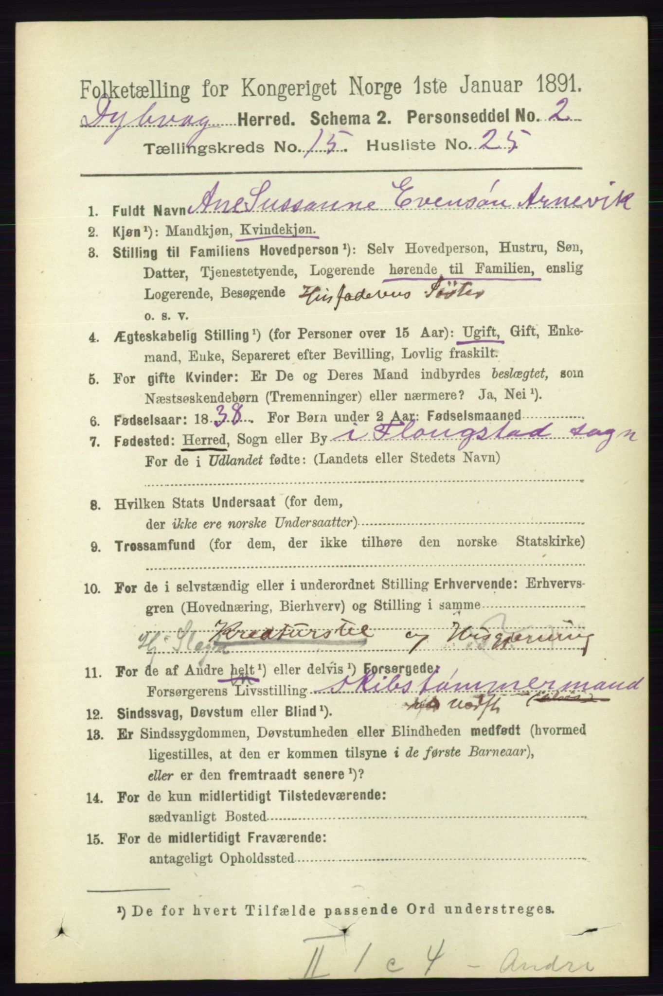 RA, 1891 census for 0915 Dypvåg, 1891, p. 6248