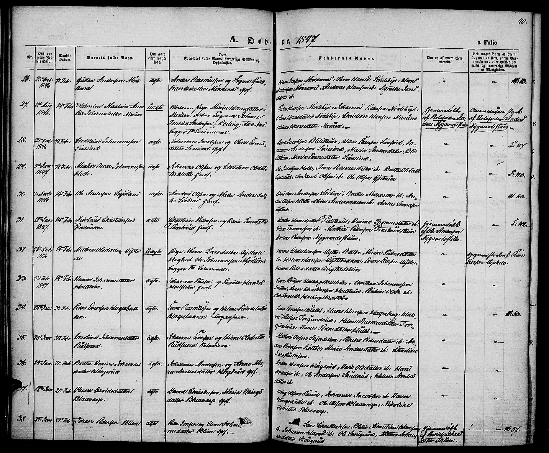 Vestre Toten prestekontor, AV/SAH-PREST-108/H/Ha/Haa/L0004: Parish register (official) no. 4, 1844-1849, p. 40