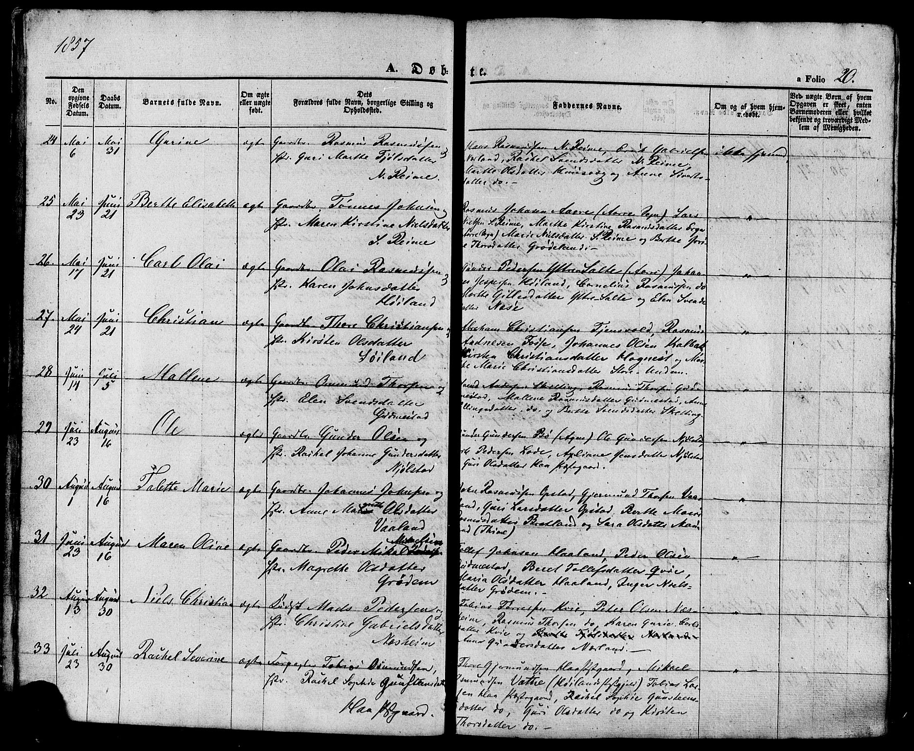 Hå sokneprestkontor, AV/SAST-A-101801/001/30BA/L0008: Parish register (official) no. A 7, 1853-1878, p. 20