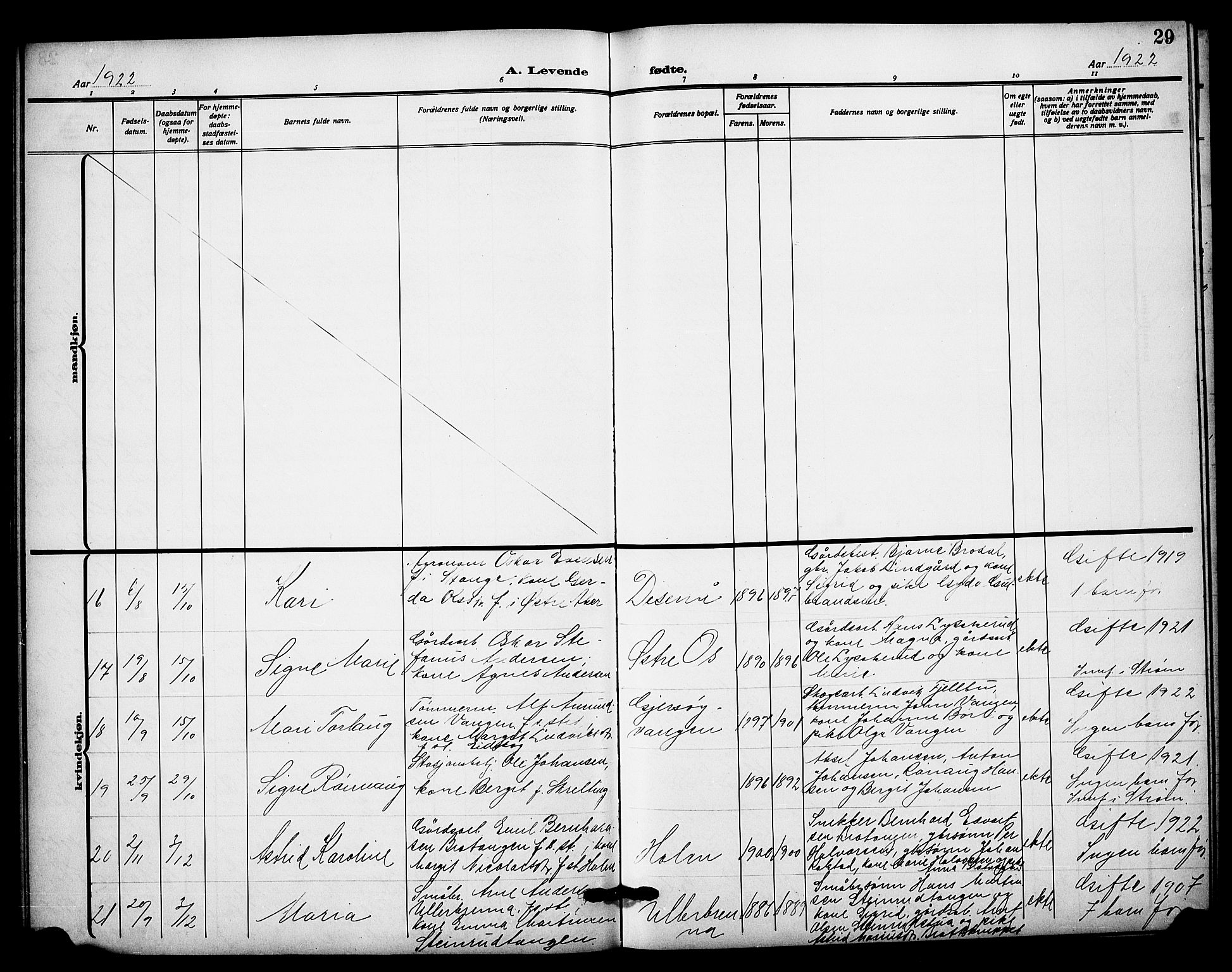 Sør-Odal prestekontor, AV/SAH-PREST-030/H/Ha/Hab/L0009: Parish register (copy) no. 9, 1915-1927, p. 29