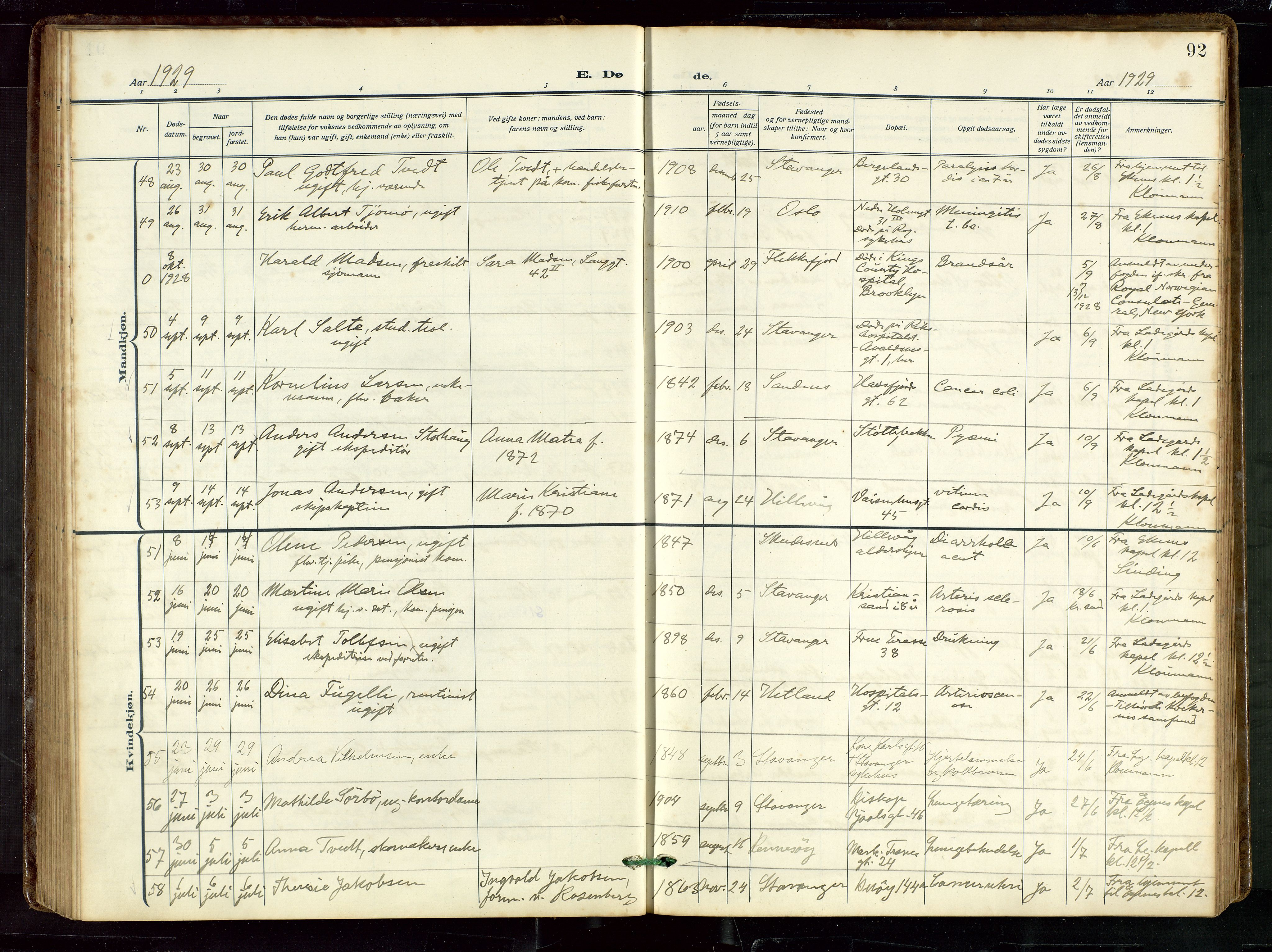 St. Petri sokneprestkontor, AV/SAST-A-101813/002/D/L0003: Parish register (official) no. A 28, 1919-1938, p. 92