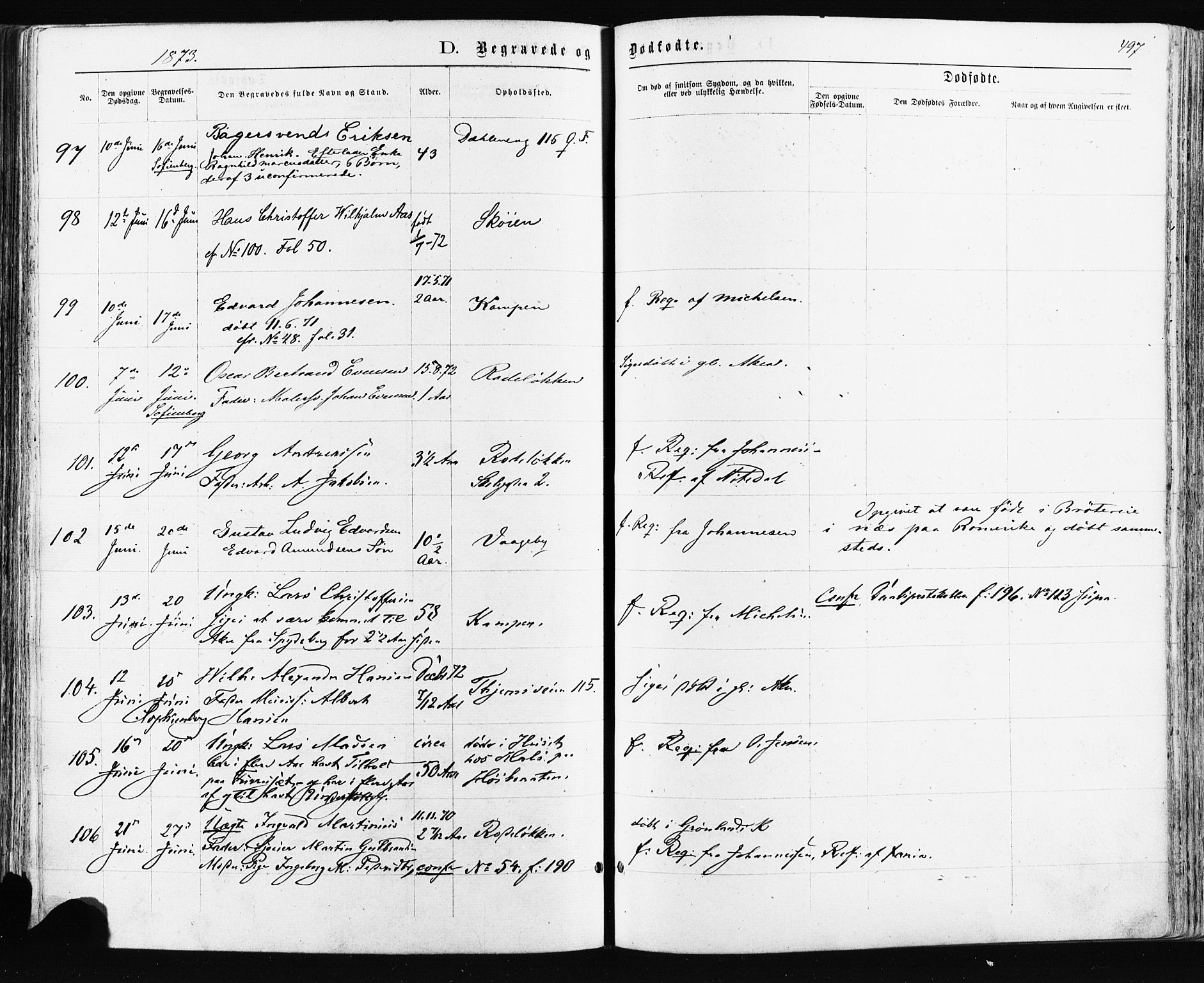 Østre Aker prestekontor Kirkebøker, AV/SAO-A-10840/F/Fa/L0003: Parish register (official) no. I 3, 1869-1875, p. 497