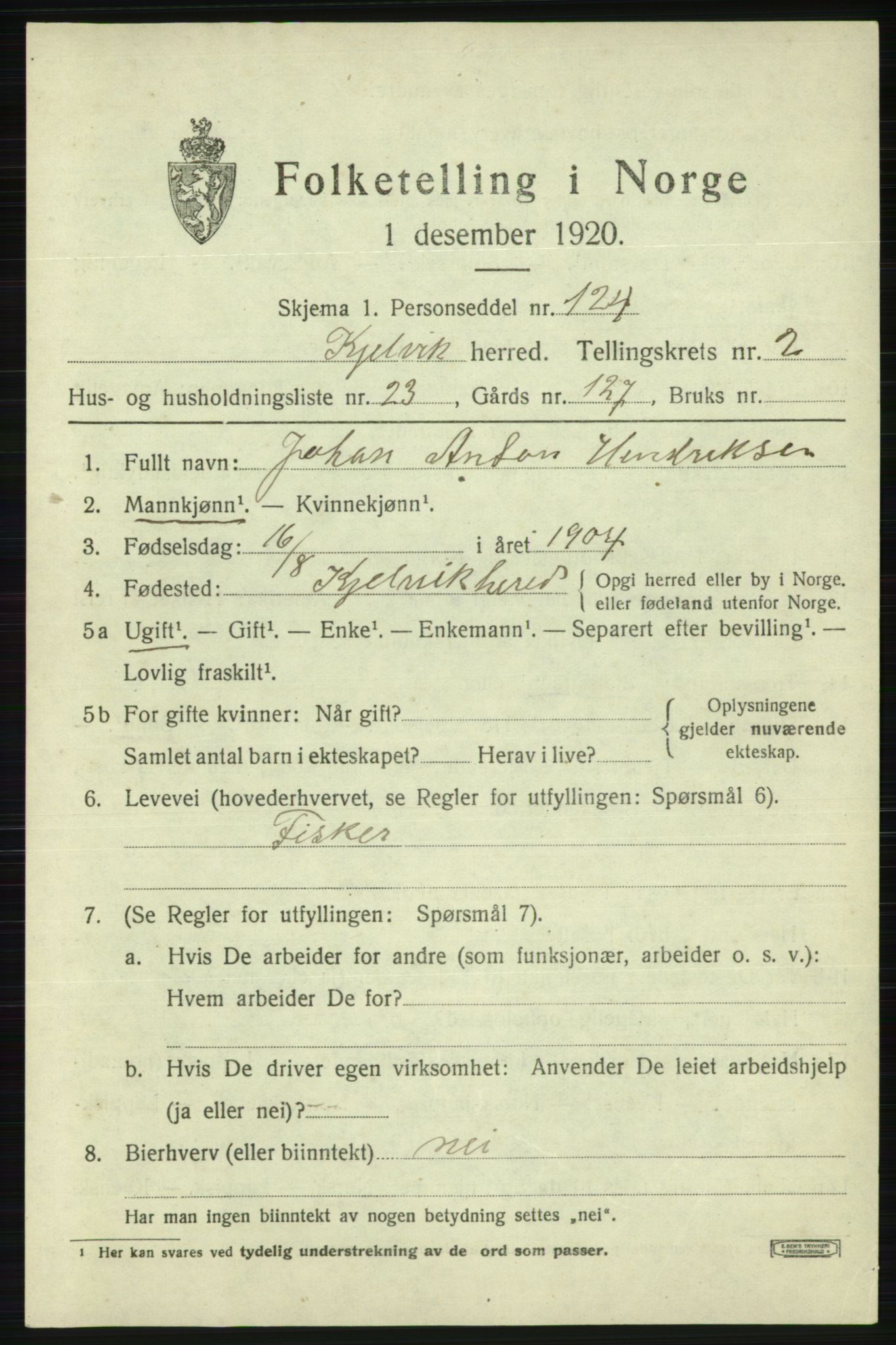 SATØ, 1920 census for Kjelvik, 1920, p. 1633