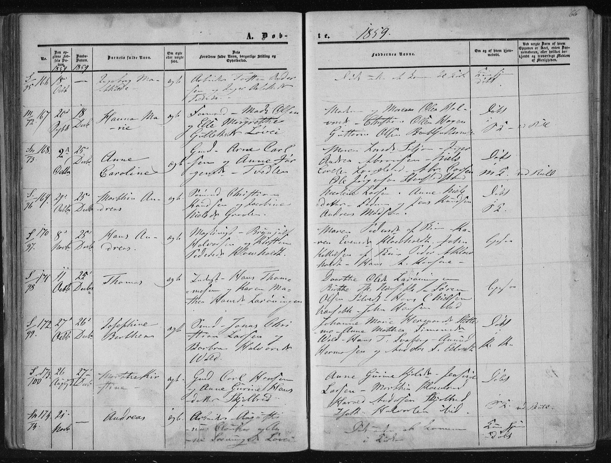 Solum kirkebøker, SAKO/A-306/F/Fa/L0007: Parish register (official) no. I 7, 1856-1864, p. 66