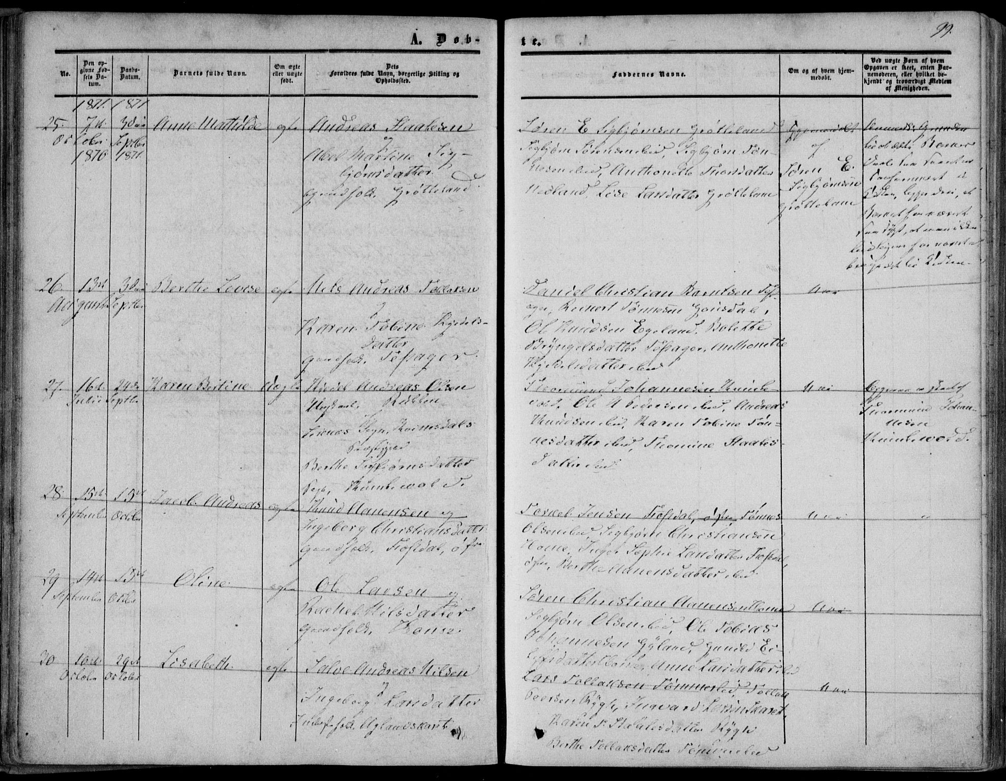 Bakke sokneprestkontor, AV/SAK-1111-0002/F/Fa/Fab/L0002: Parish register (official) no. A 2, 1855-1884, p. 99