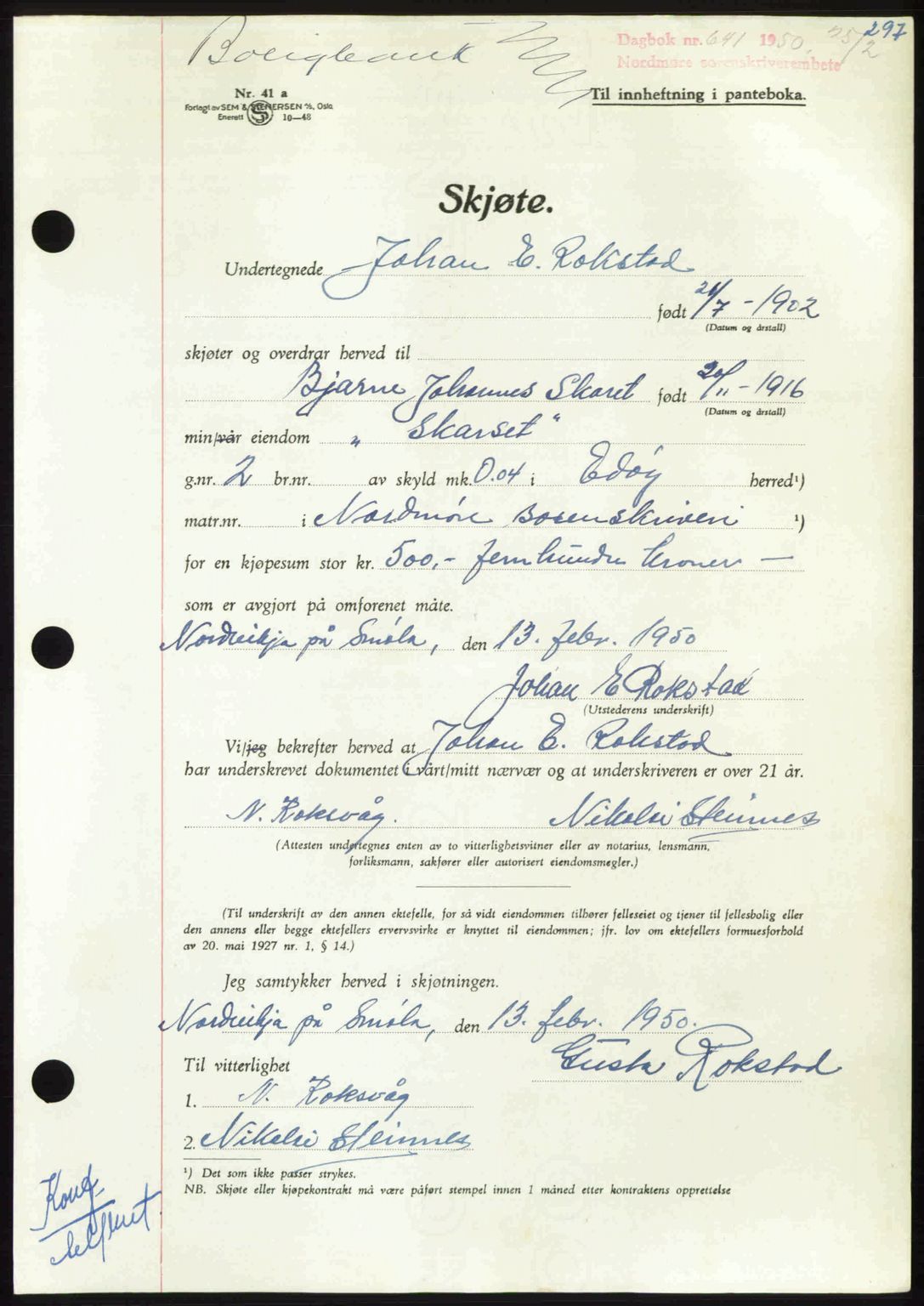 Nordmøre sorenskriveri, AV/SAT-A-4132/1/2/2Ca: Mortgage book no. A114, 1950-1950, Diary no: : 641/1950