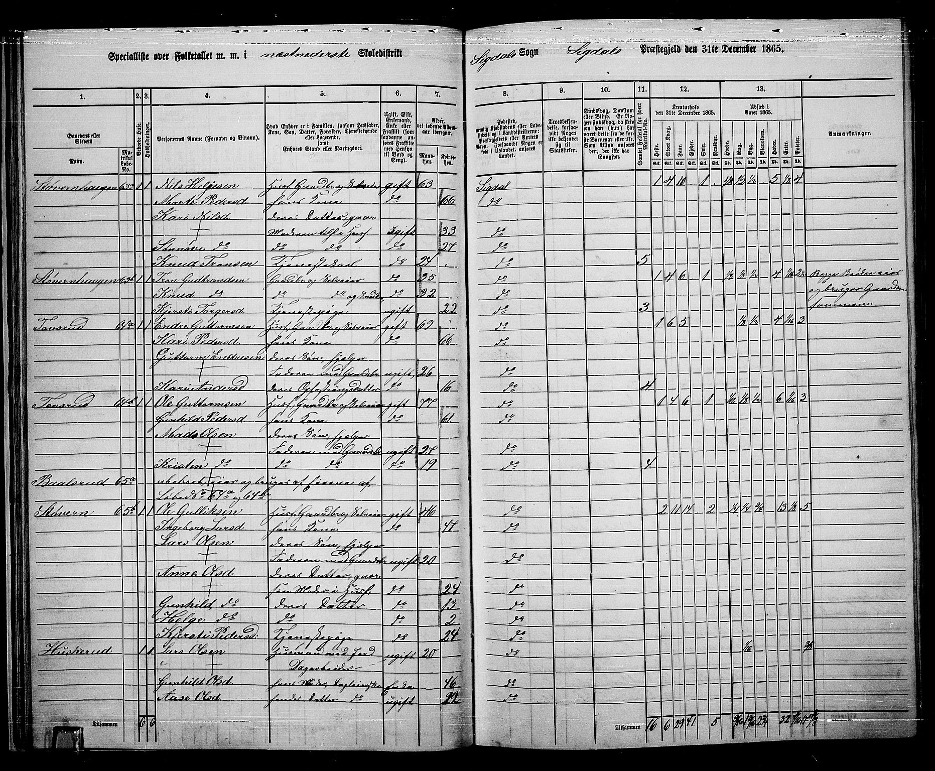 RA, 1865 census for Sigdal, 1865, p. 50