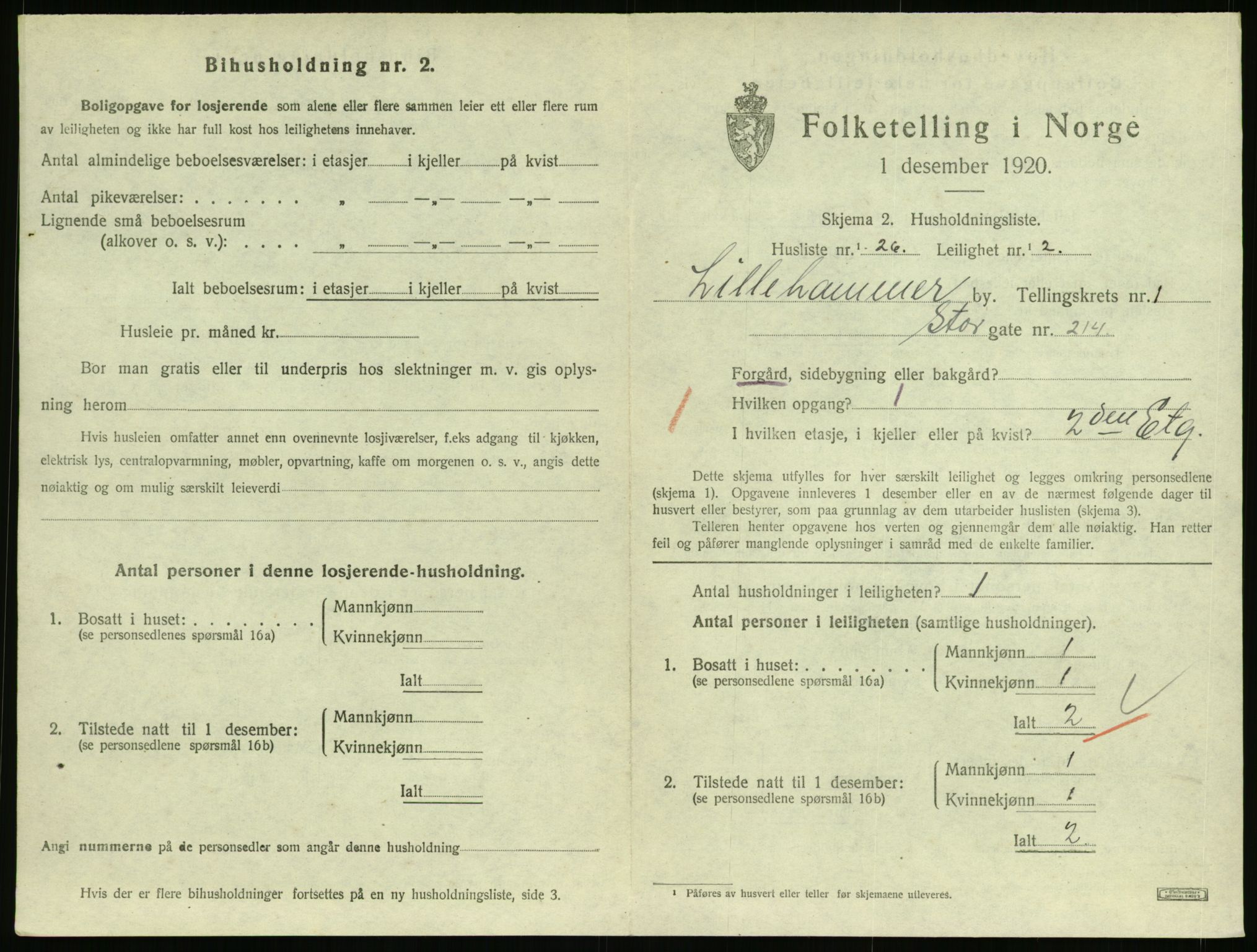 SAH, 1920 census for Lillehammer, 1920, p. 1430