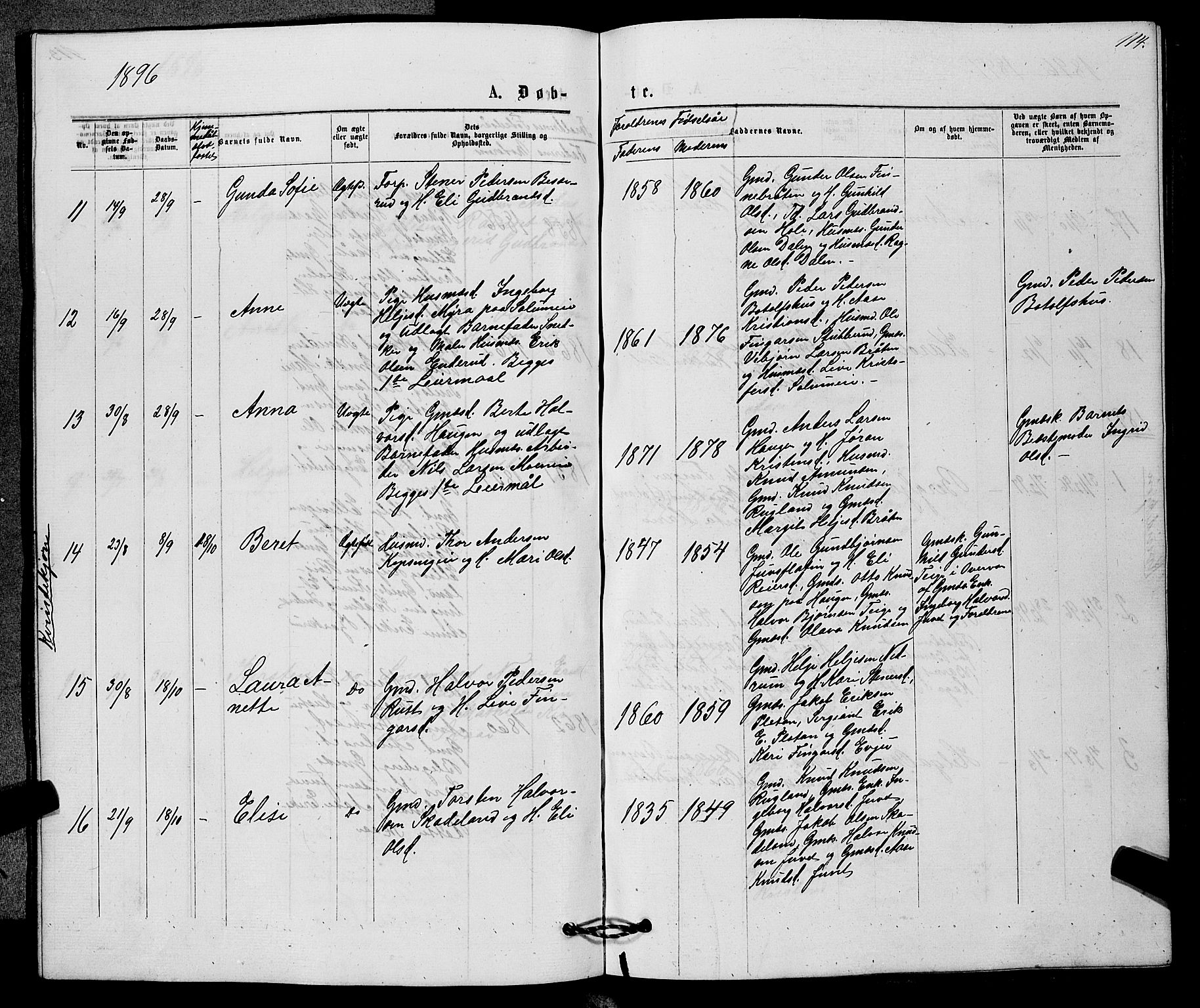 Sigdal kirkebøker, AV/SAKO-A-245/G/Gb/L0002: Parish register (copy) no. II 2, 1875-1900, p. 114