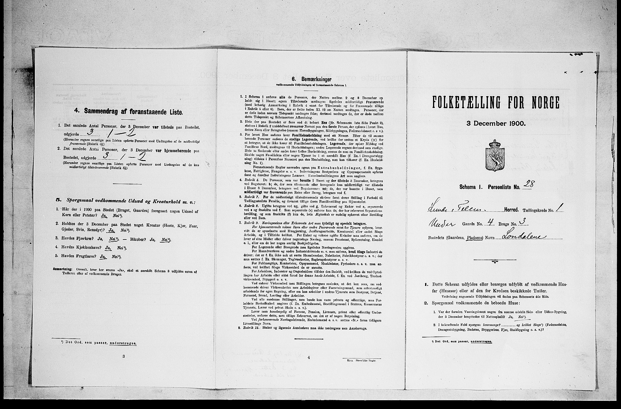 SAKO, 1900 census for Lunde, 1900, p. 124